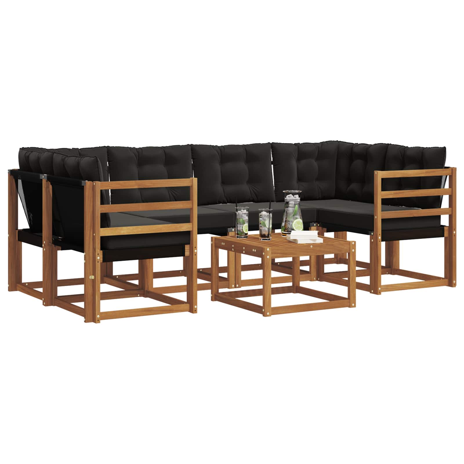 Ensemble de canapés d'extérieur 7 pcs Naturel et Noir - XIOS