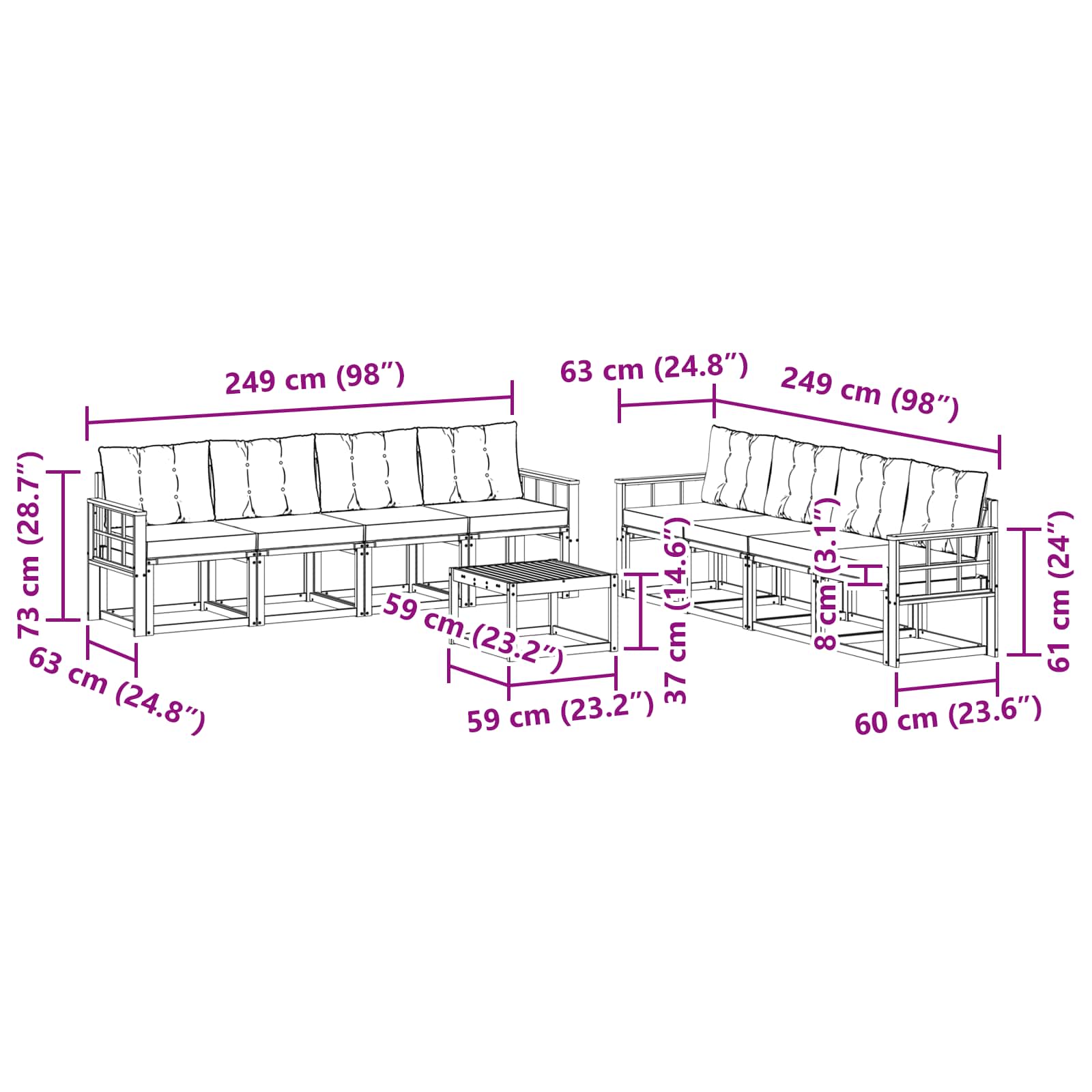 Ensemble de canapés d'extérieur 9 pcs Naturel et Beige - XIOS