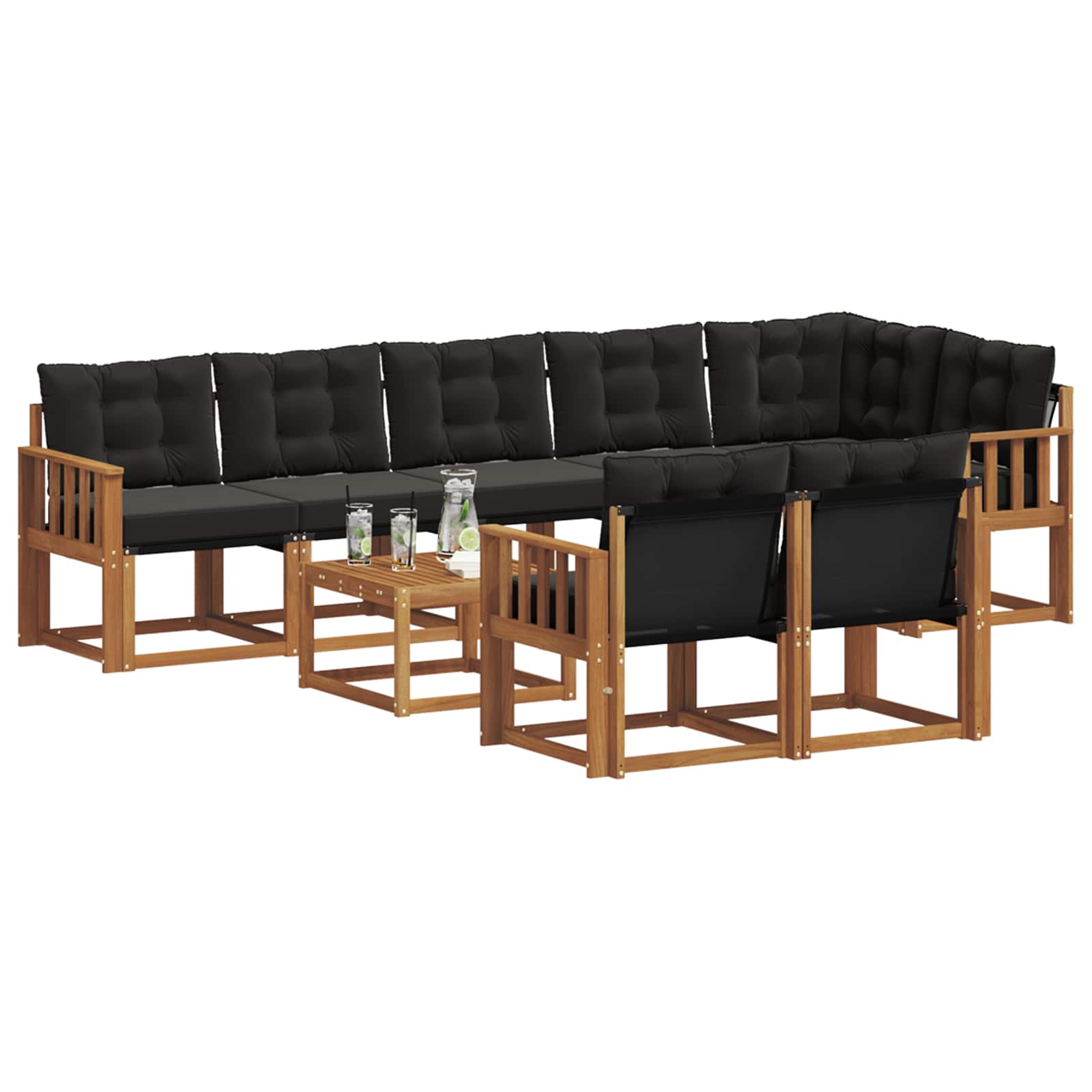 Ensemble de canapés d'extérieur 9 pcs Naturel et Noir - XIOS