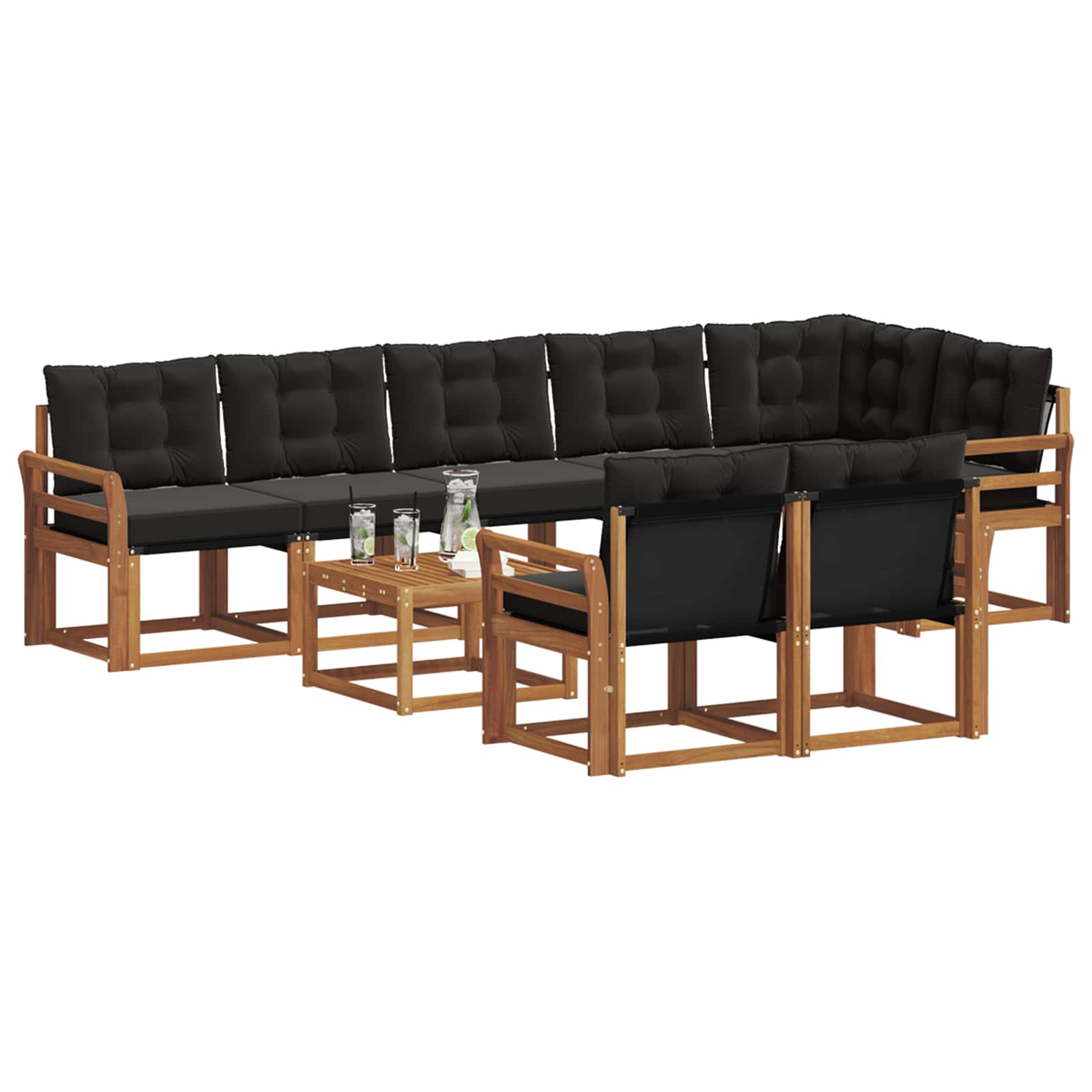 Ensemble de canapés d'extérieur 9 pcs Naturel et Noir - XIOS