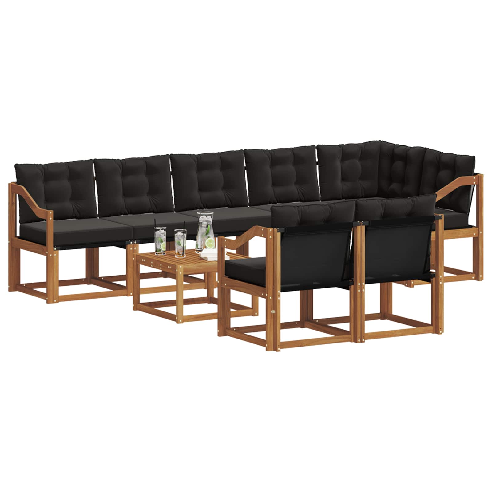 Ensemble de canapés d'extérieur 9 pcs Naturel et Noir - XIOS