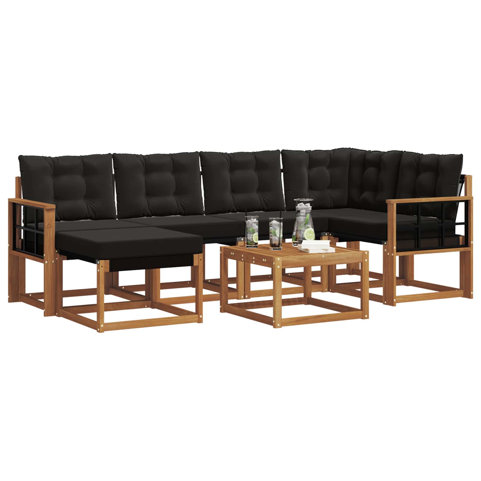 Ensemble de canapés d'extérieur 7 pcs Naturel et Noir - XIOS