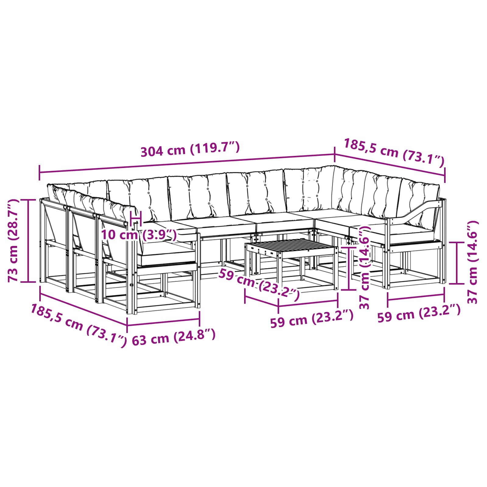 Ensemble de canapés d'extérieur 10 pcs Naturel et Beige - XIOS