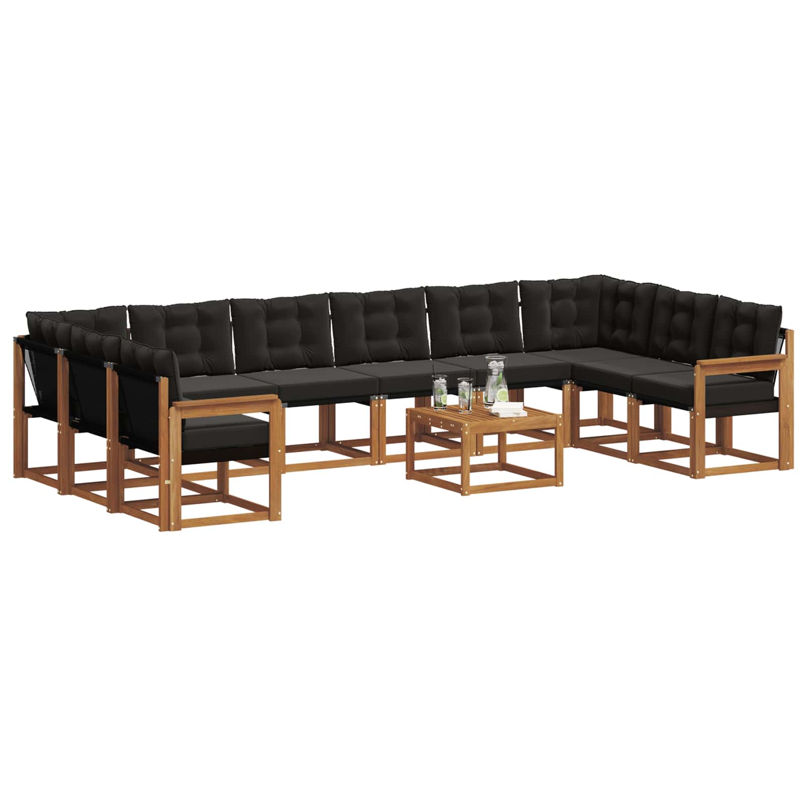 Ensemble de canapés d'extérieur 11 pcs Naturel et Noir - XIOS