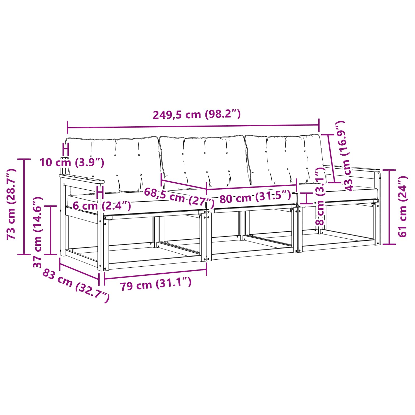 Ensemble de canapés d'extérieur 3 pcs Naturel et Beige - XIOS