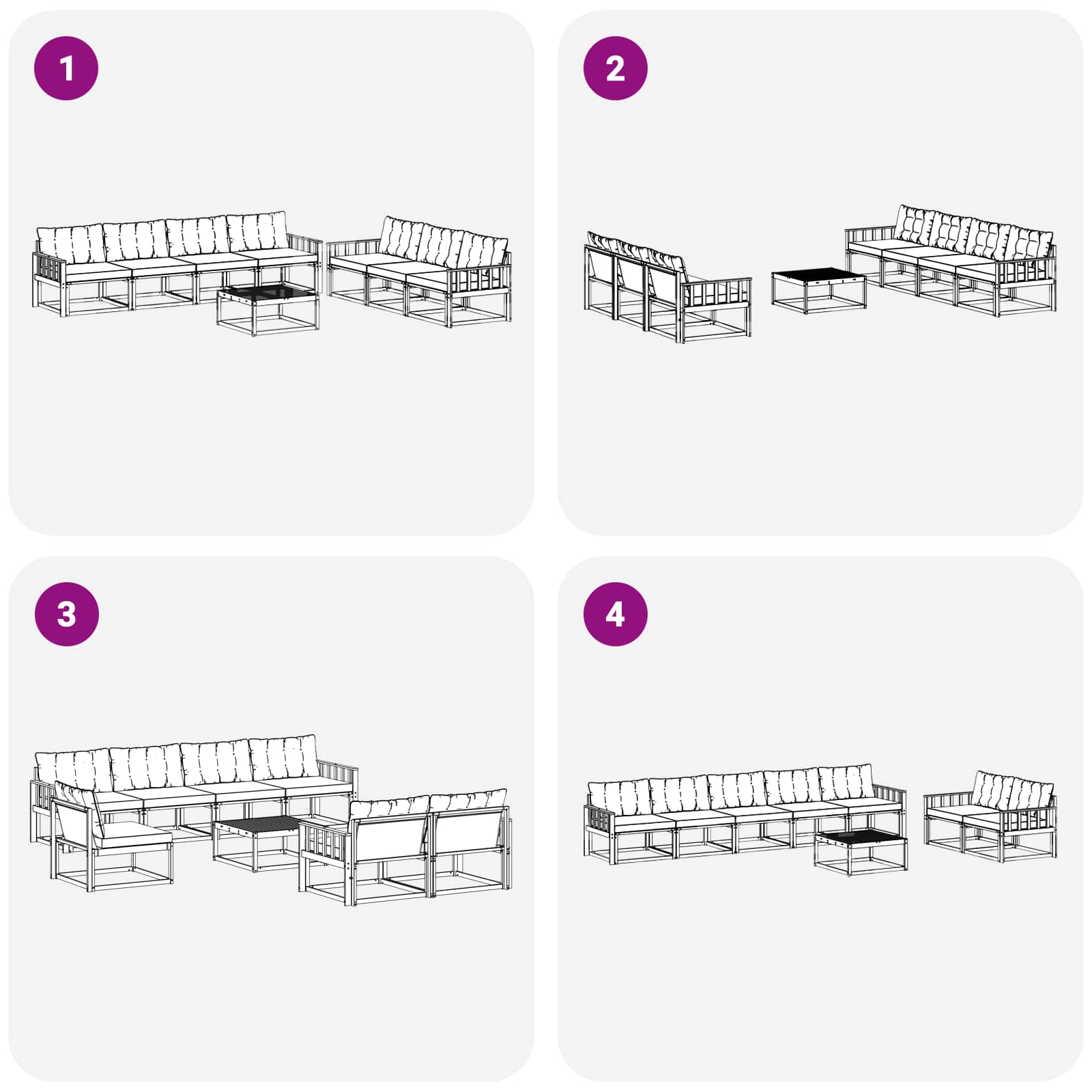 Ensemble de canapés d'extérieur 8 pcs Naturel et Noir - XIOS