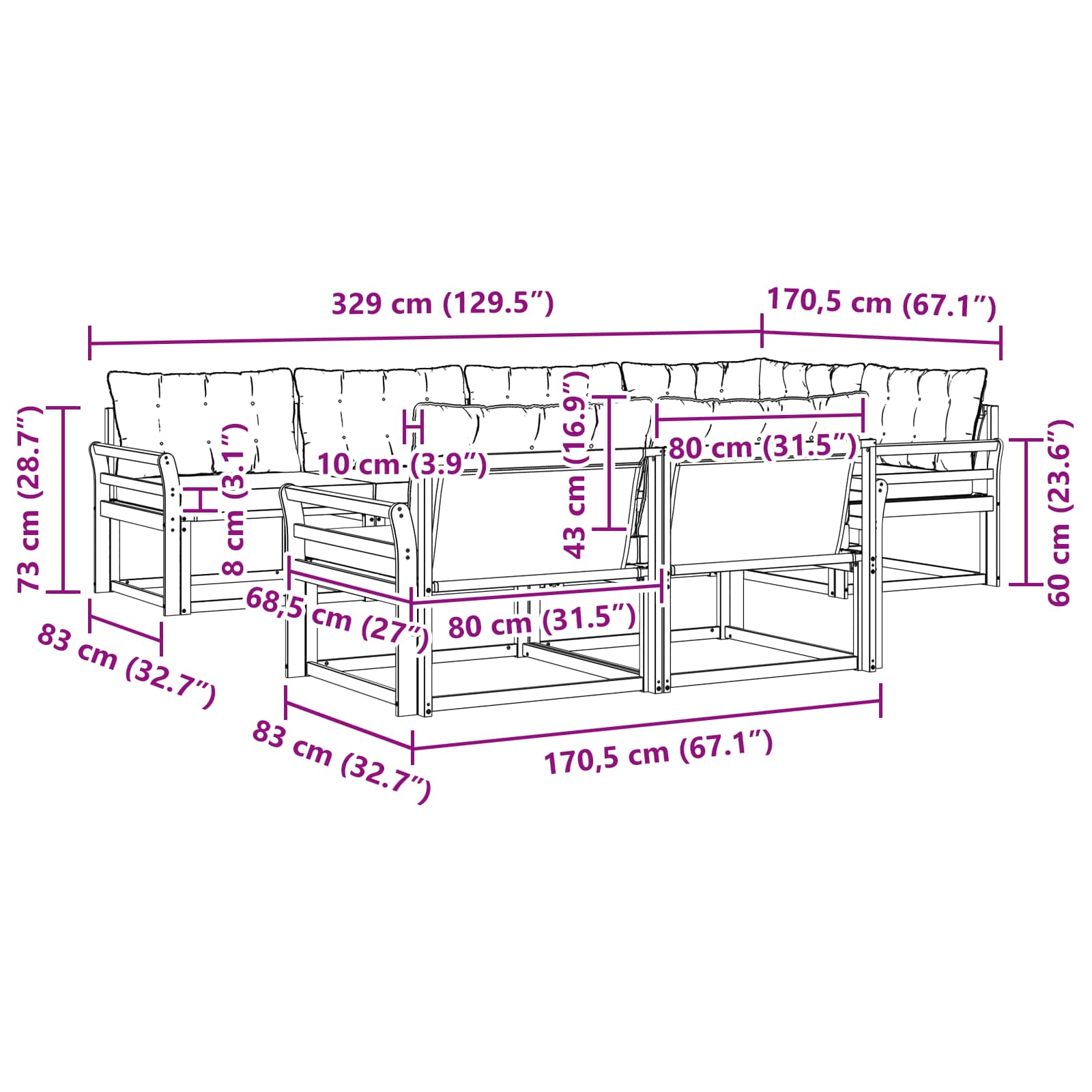 Ensemble de canapés d'extérieur 7 pcs Naturel et Beige - XIOS