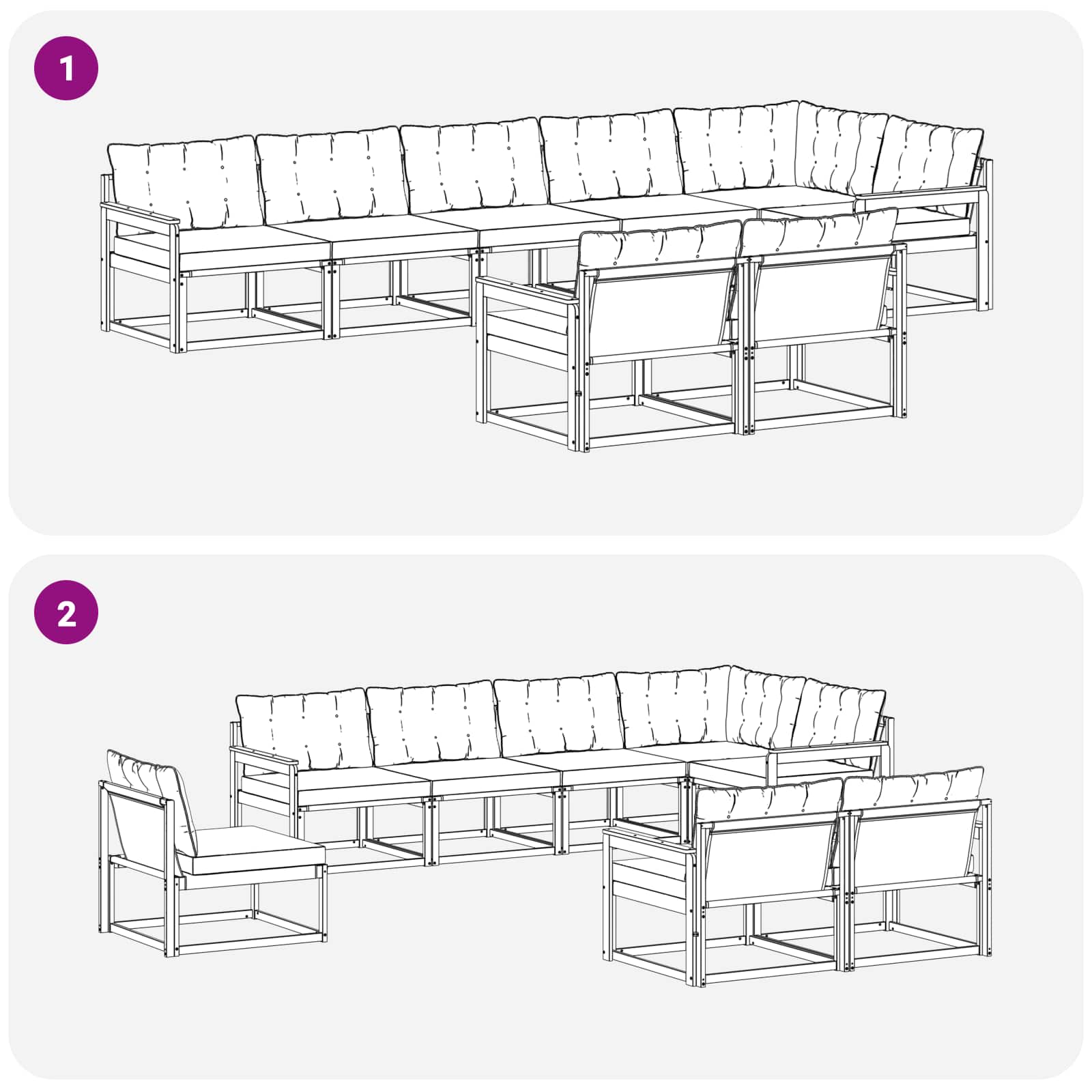 Ensemble de canapés d'extérieur 8 pcs Naturel et Noir - XIOS
