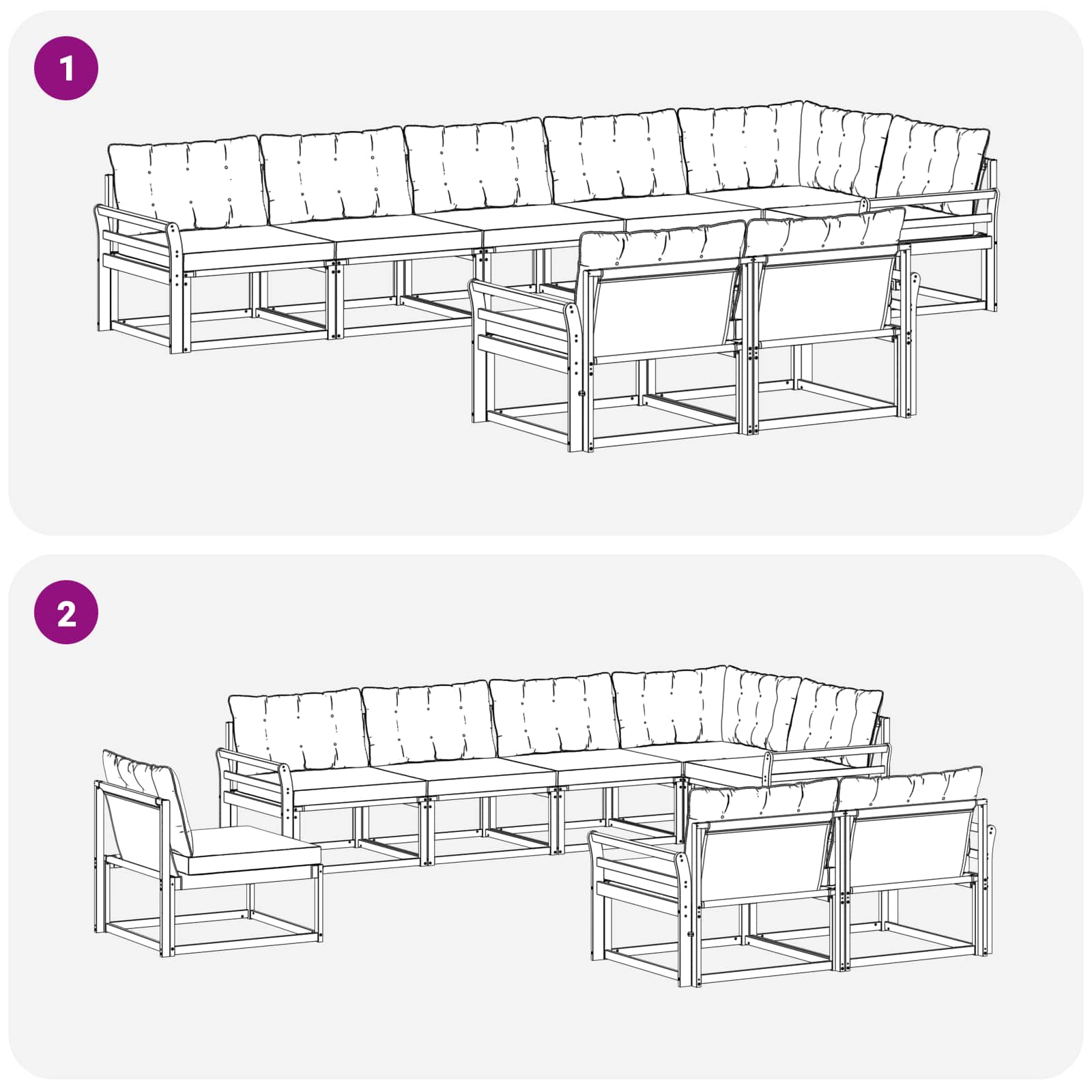 Ensemble de canapés d'extérieur 8 pcs Naturel et Noir - XIOS