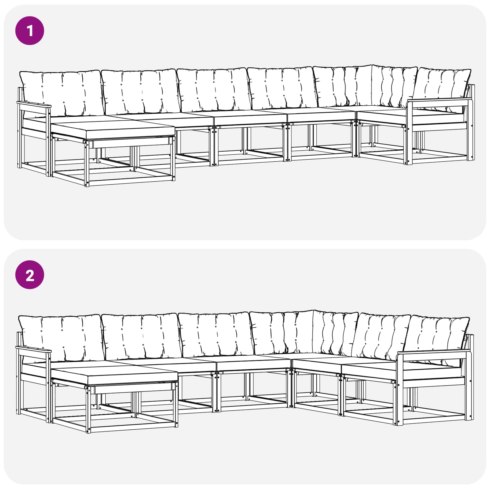 Ensemble de canapés d'extérieur 7 pcs Naturel et Noir - XIOS