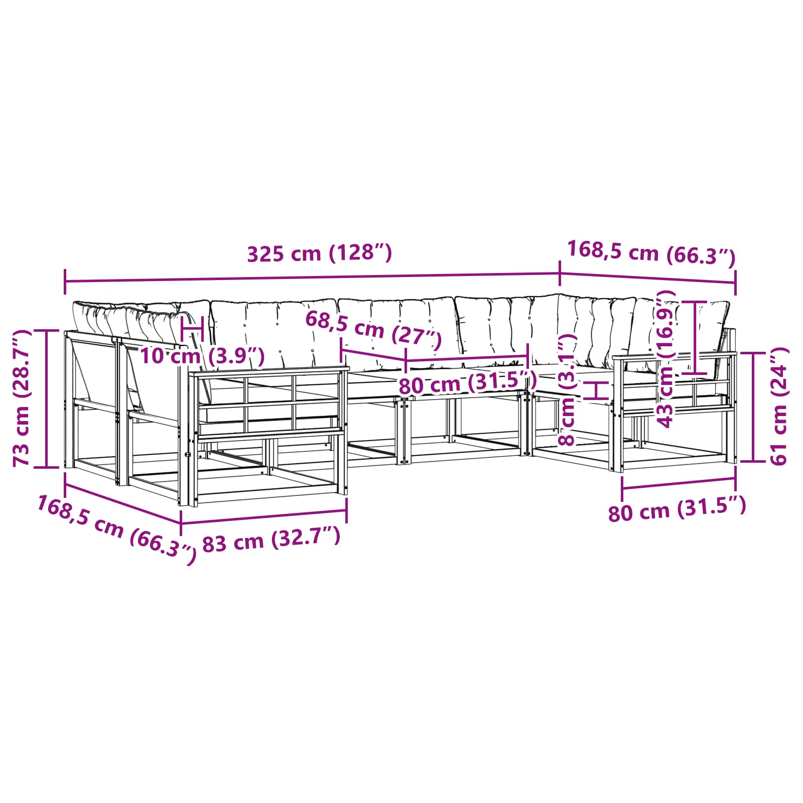 Ensemble de canapés d'extérieur 6 pcs Naturel et Beige - XIOS