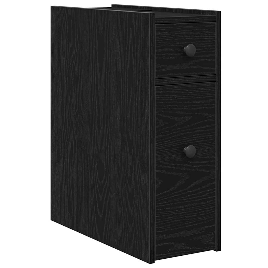 Armoire de salle de bain étroite avec roulettes en chêne noir et bois aggloméré