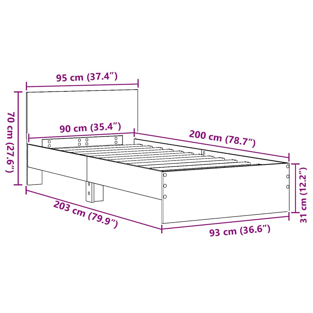 Cadre de lit Chêne artisanal 90 x 200 cm Bois d'ingénierie - XIOS
