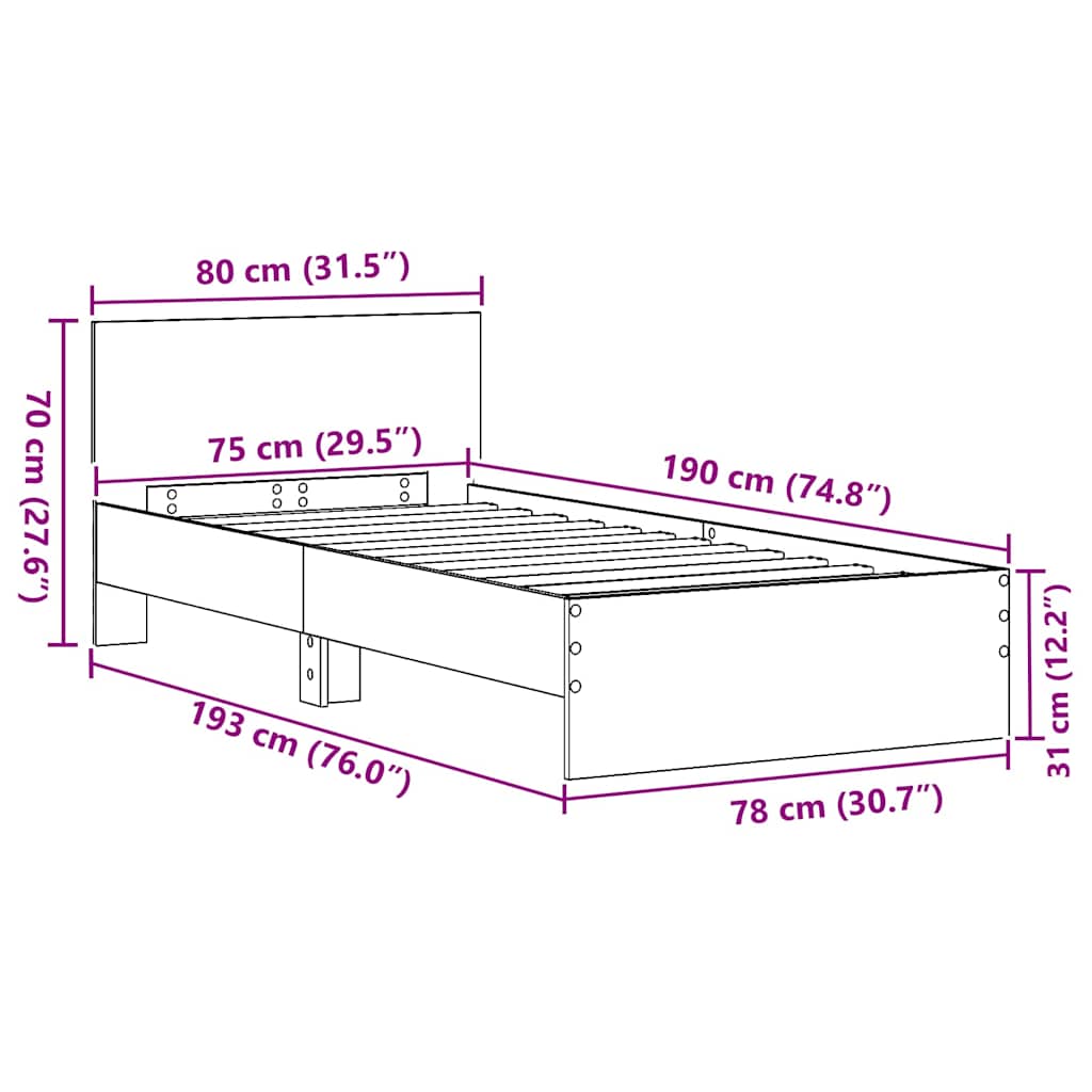 Cadre de lit Chêne artisanal 75 x 190 cm Bois d'ingénierie - XIOS