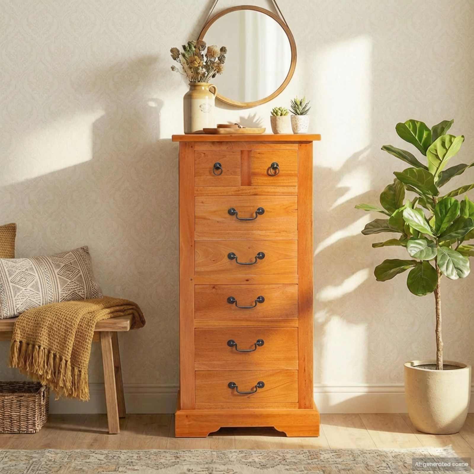 Commode Naturel 45 x 35 x 100,5 cm Bois de Mahogany Massif