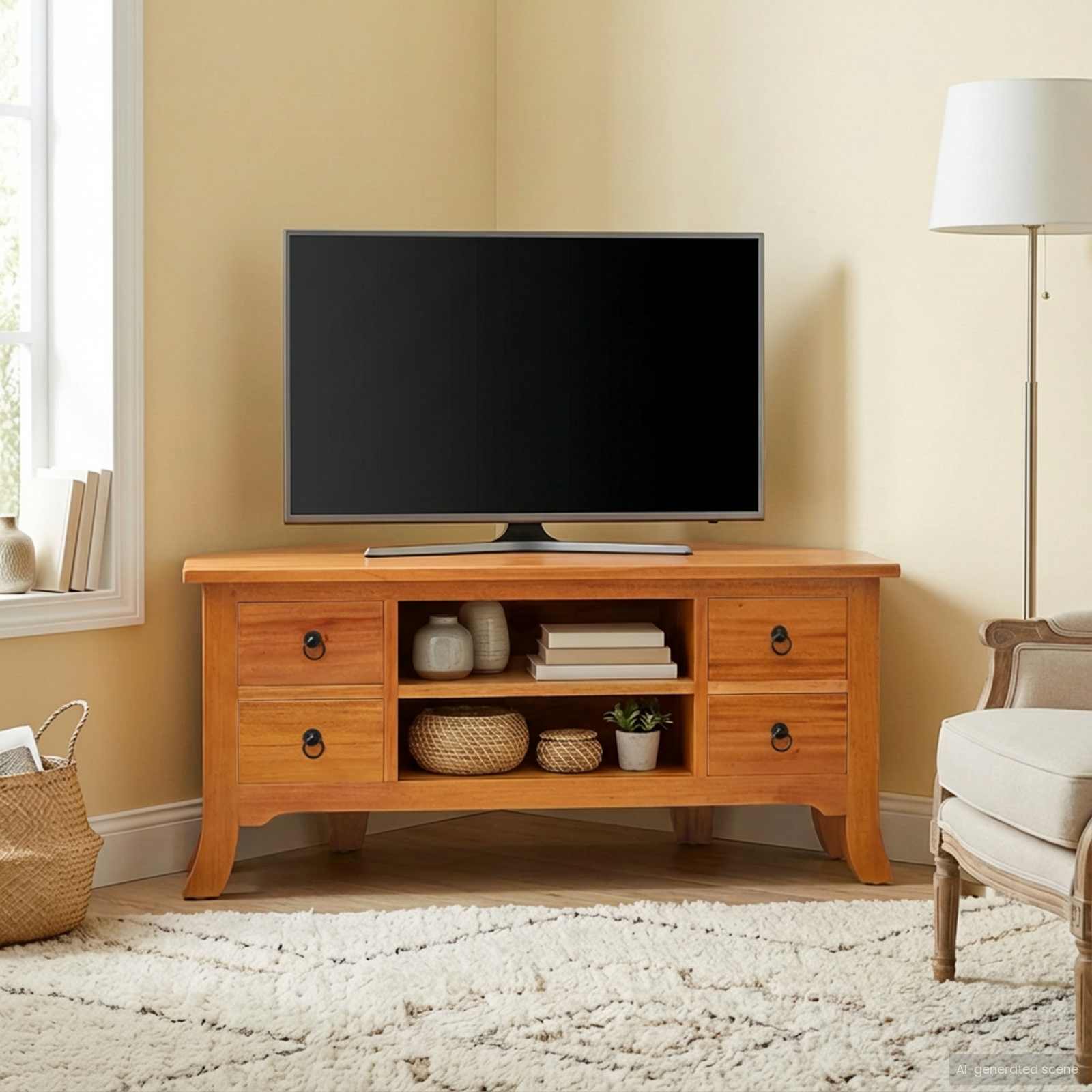 Meuble TV Naturel 100 x 40,5 x 46 cm Bois de Mahogany Massif - XIOS