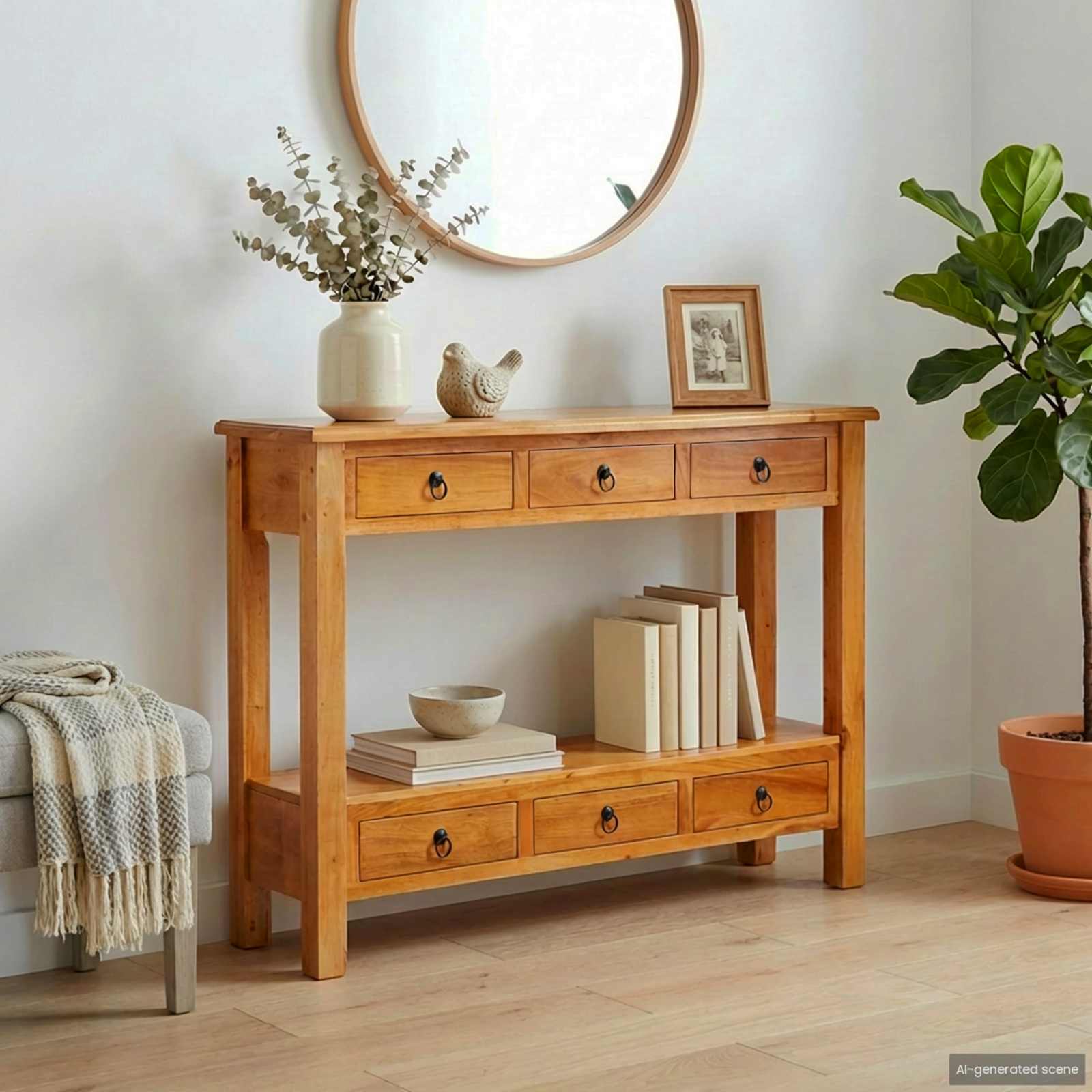Table console Naturel 115 x 32 x 76 cm Bois de Mahogany Massif - XIOS