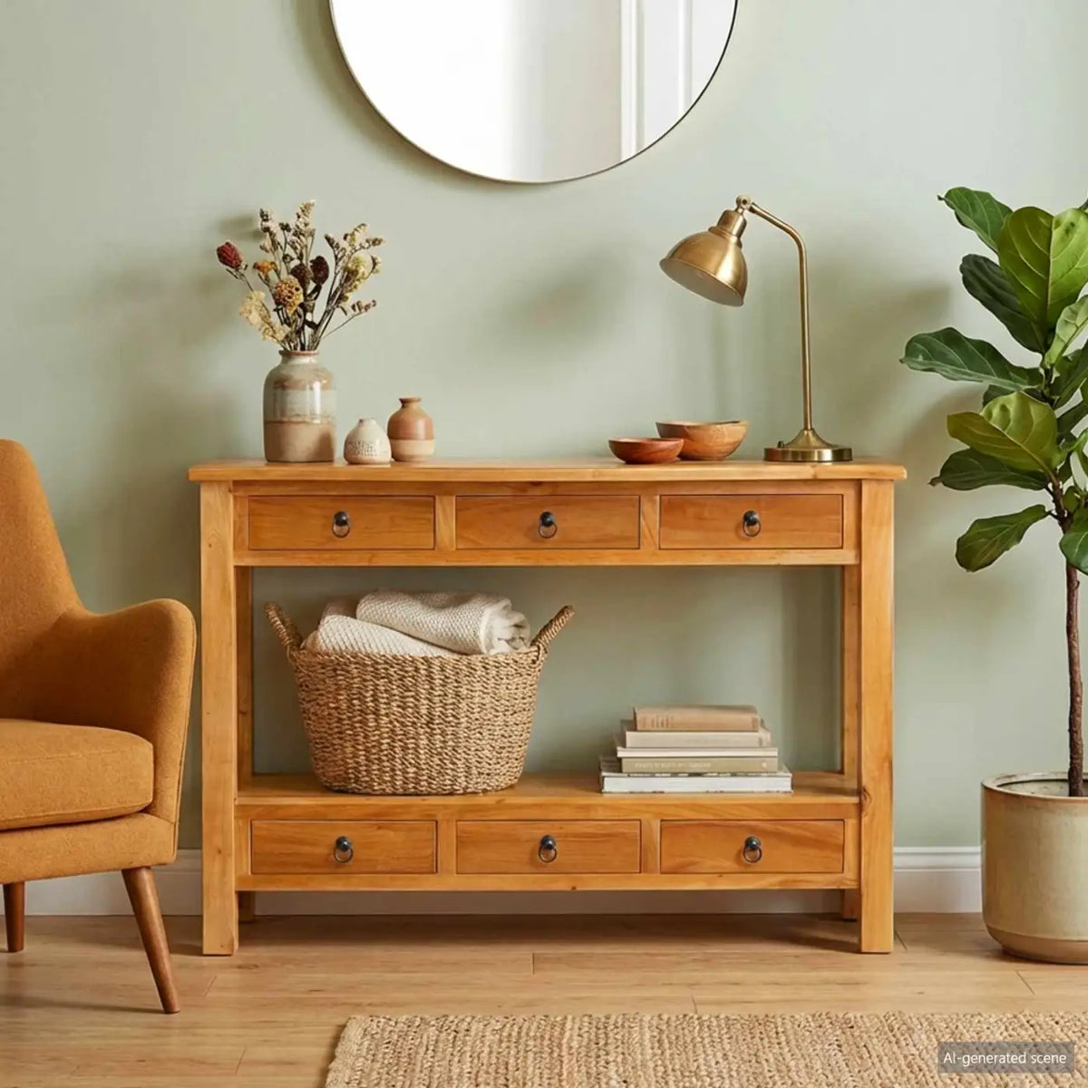 Table console Naturel 115 x 32 x 76 cm Bois de Mahogany Massif - XIOS