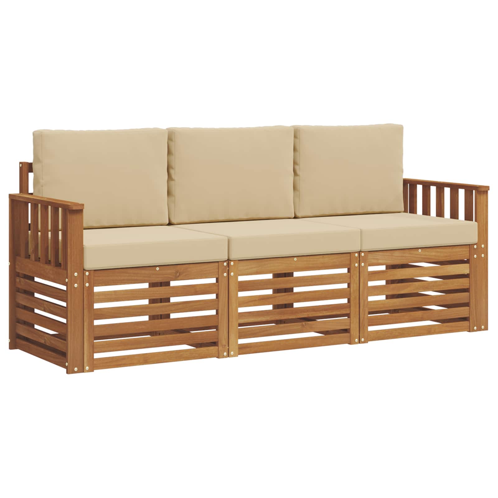 Ensembles de canapés 3 pc Naturel et Beige Bois d'Acacia Massif