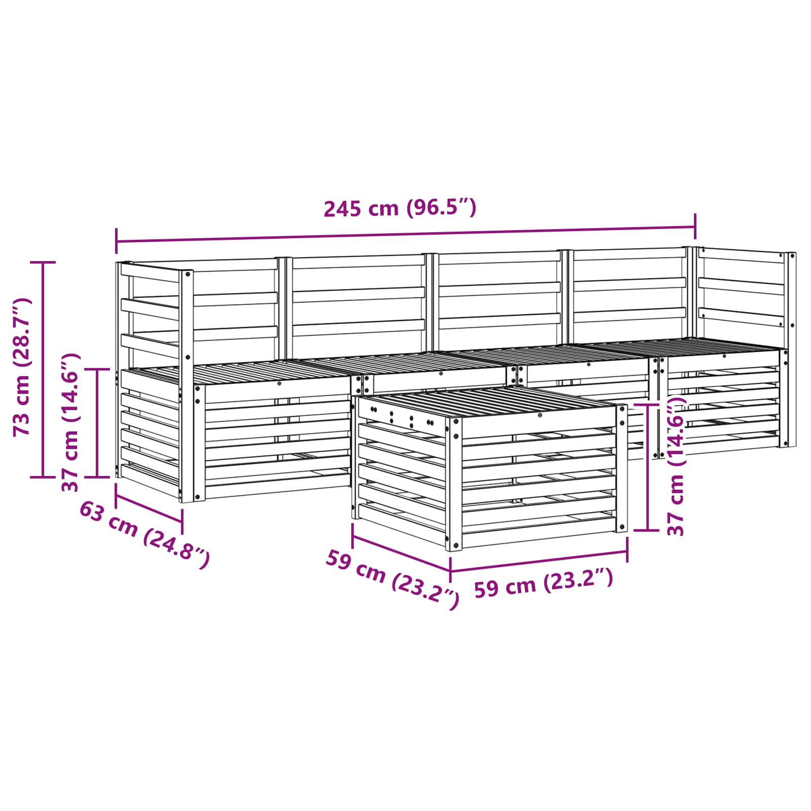 Ensembles de canapés 5 pcs Naturel Bois d'Acacia Massif - XIOS