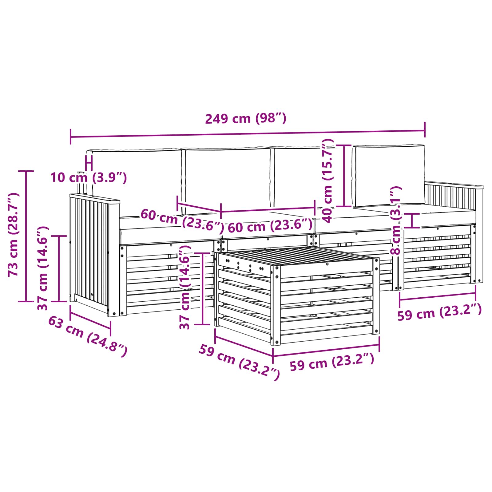 Ensemble de canapés d'extérieur 5 pcs Naturel et Anthracite - XIOS