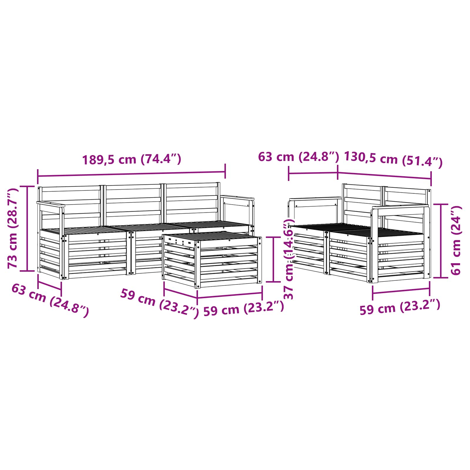 Ensembles de canapés 6 pcs Naturel Bois d'Acacia Massif - XIOS