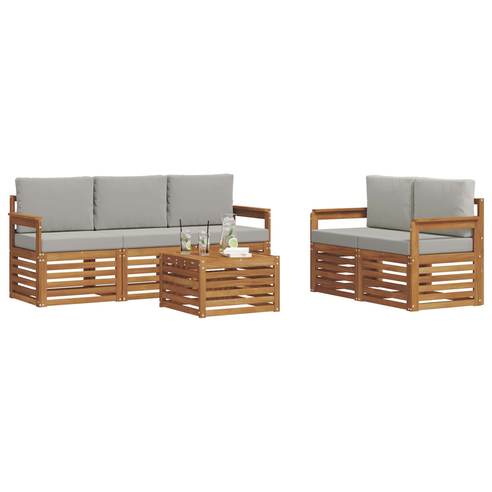 Ensemble de canapés d'extérieur 6 pc Naturel et gris clair