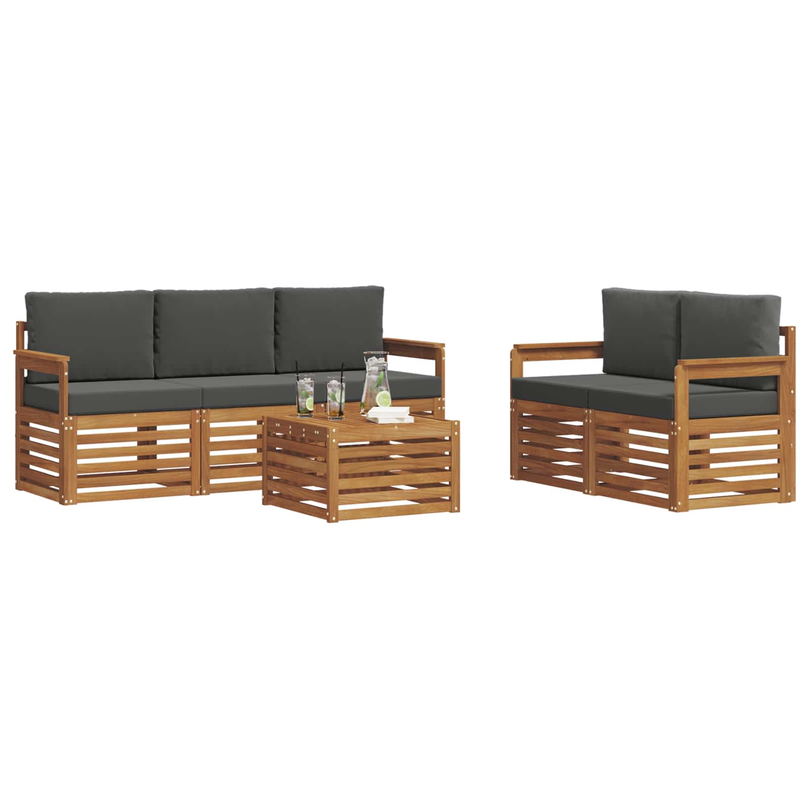 Ensemble de canapés d'extérieur 6 pc Naturel et Anthracite