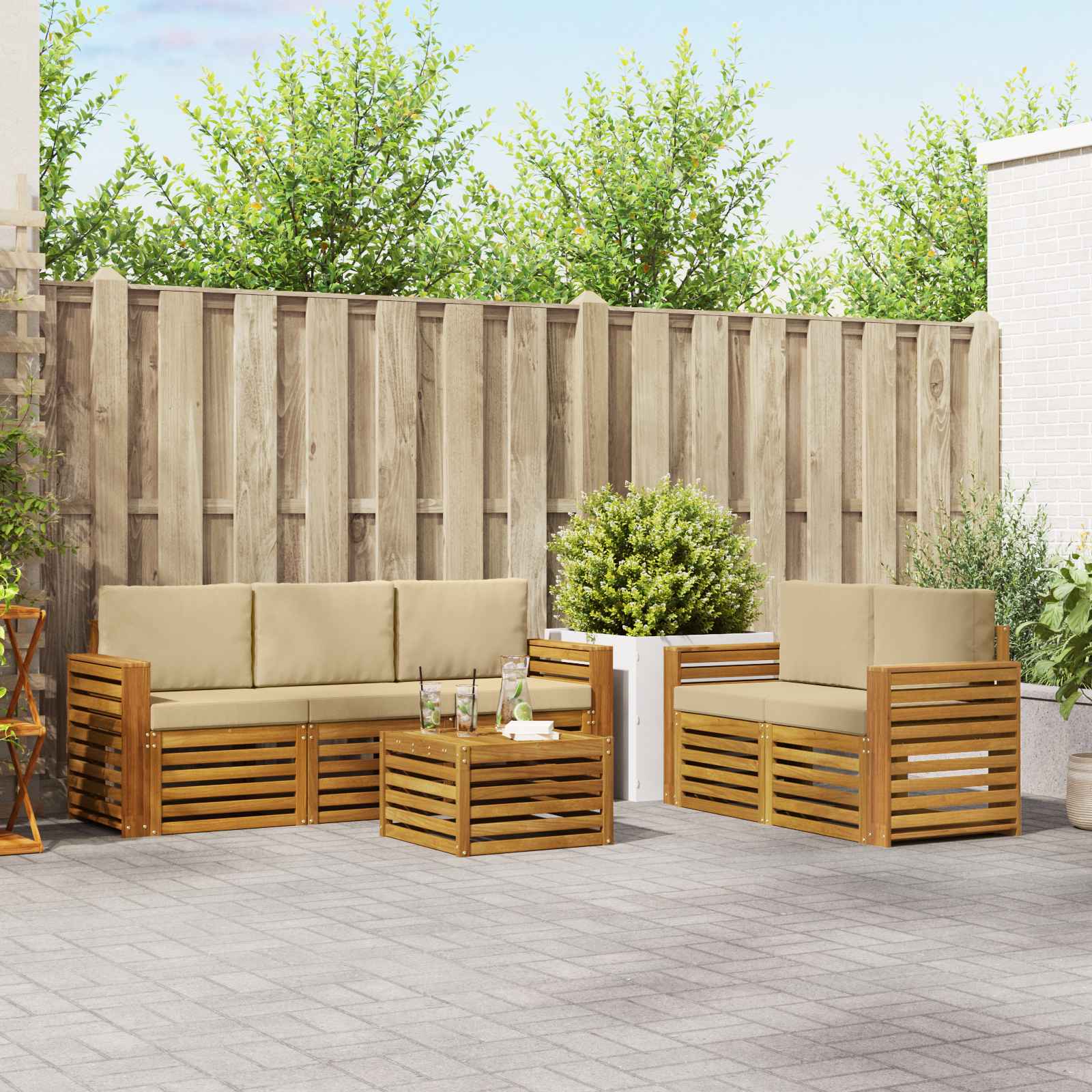 Ensembles de canapés avec coussin 6 pcs Naturel et Beige - XIOS