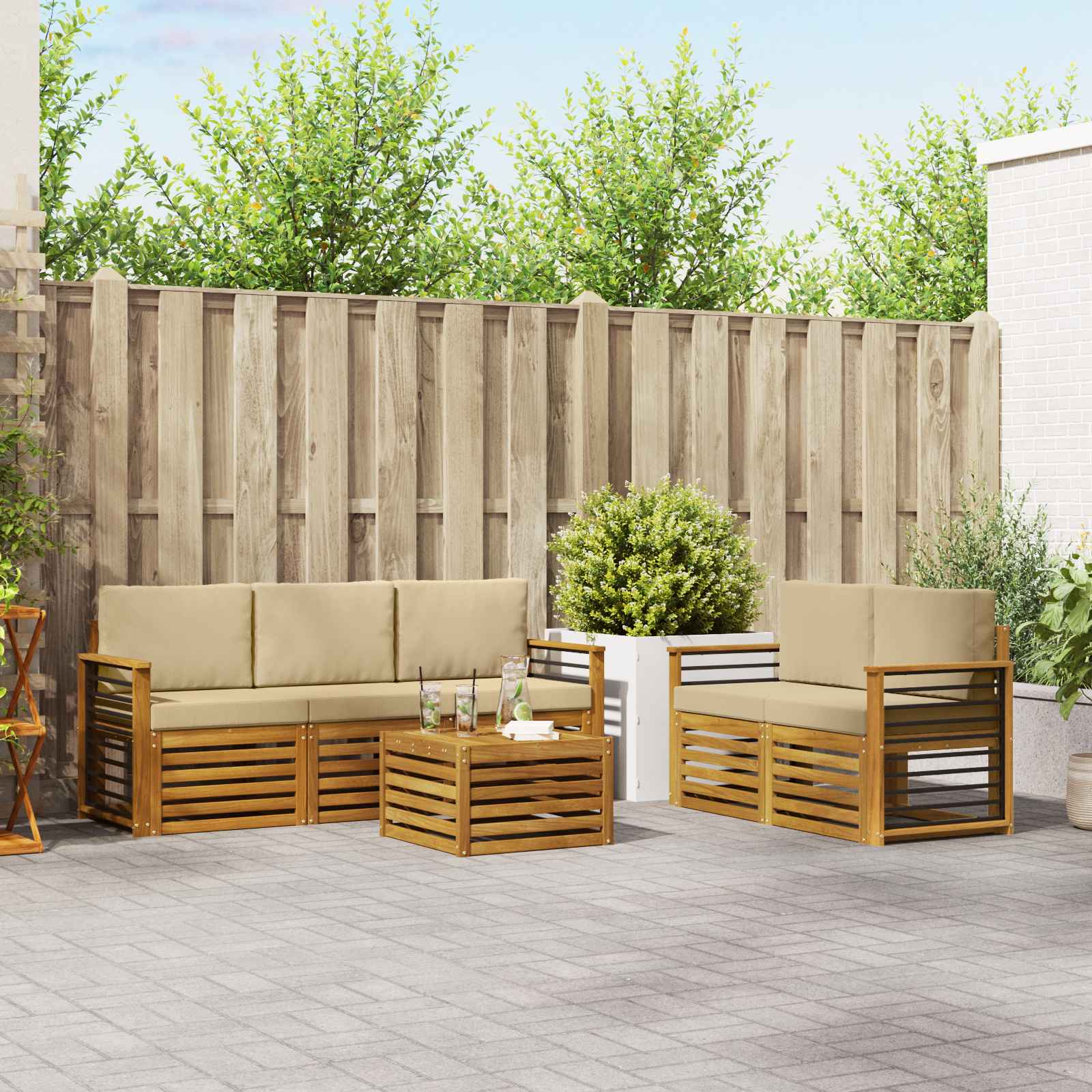 Ensembles de canapés avec coussin 6 pcs Naturel et Beige - XIOS