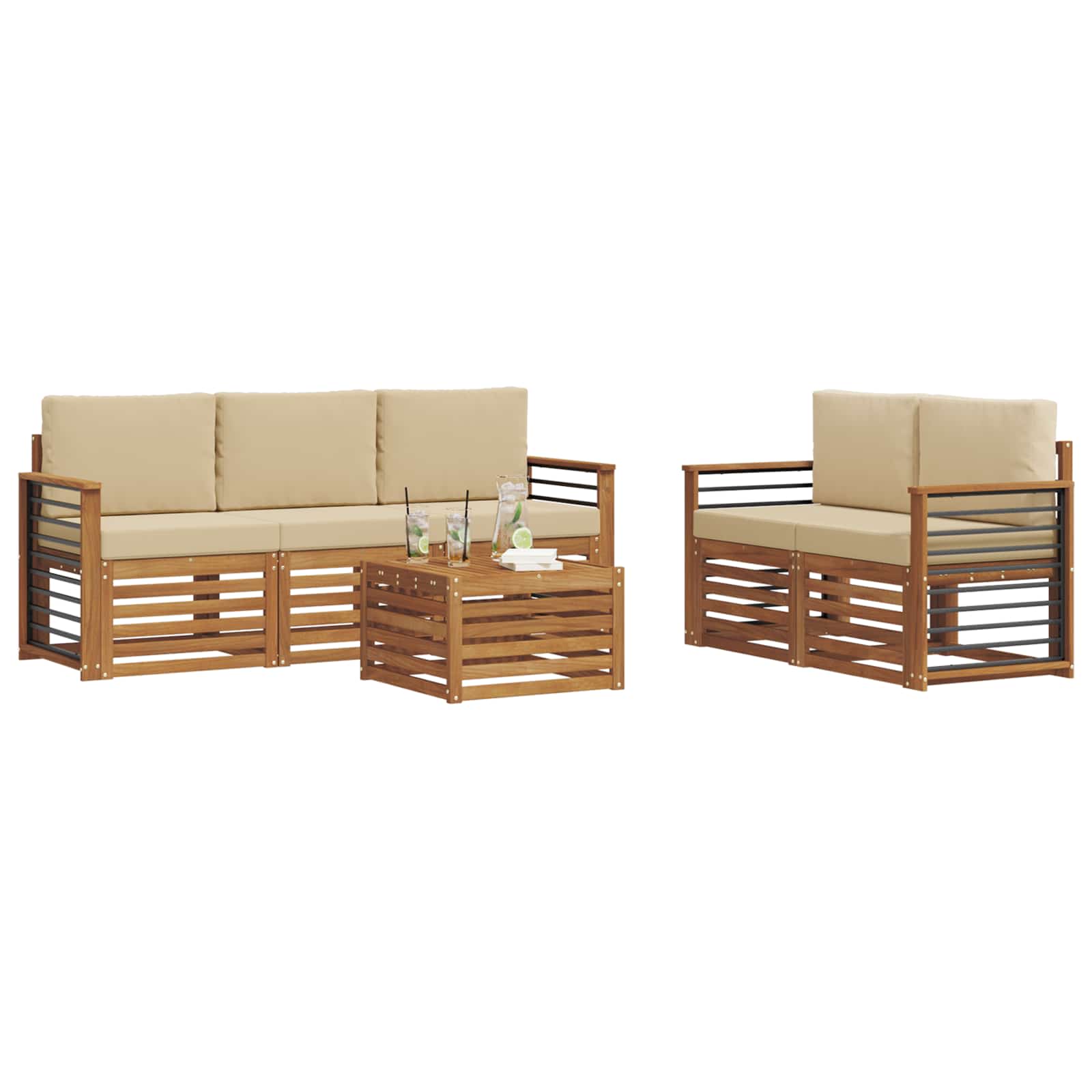 Ensembles de canapés avec coussin 6 pcs Naturel et Beige - XIOS