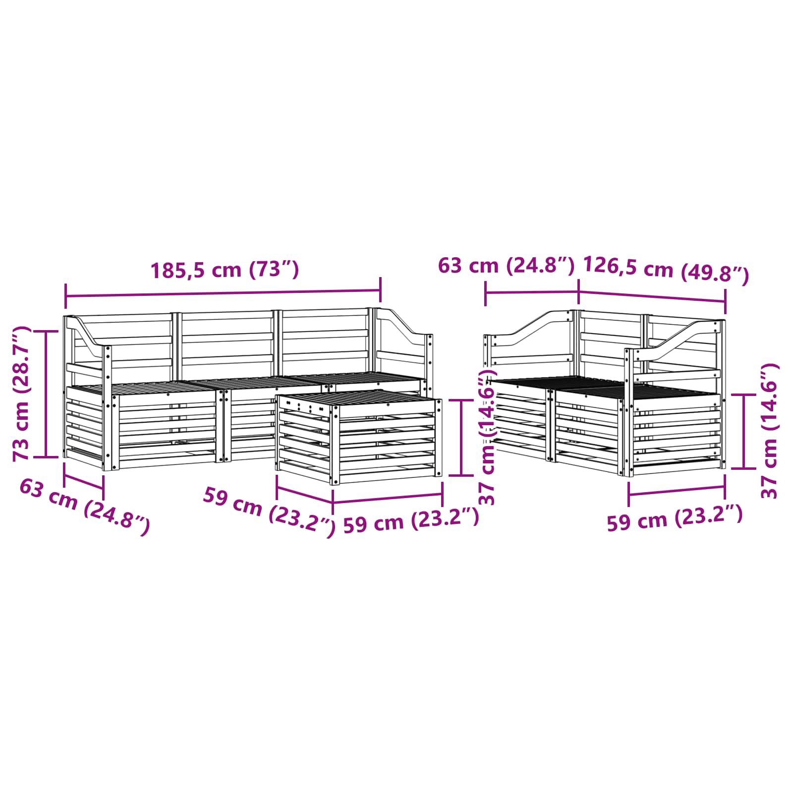 Ensembles de canapés 6 pcs Naturel Bois d'Acacia Massif - XIOS