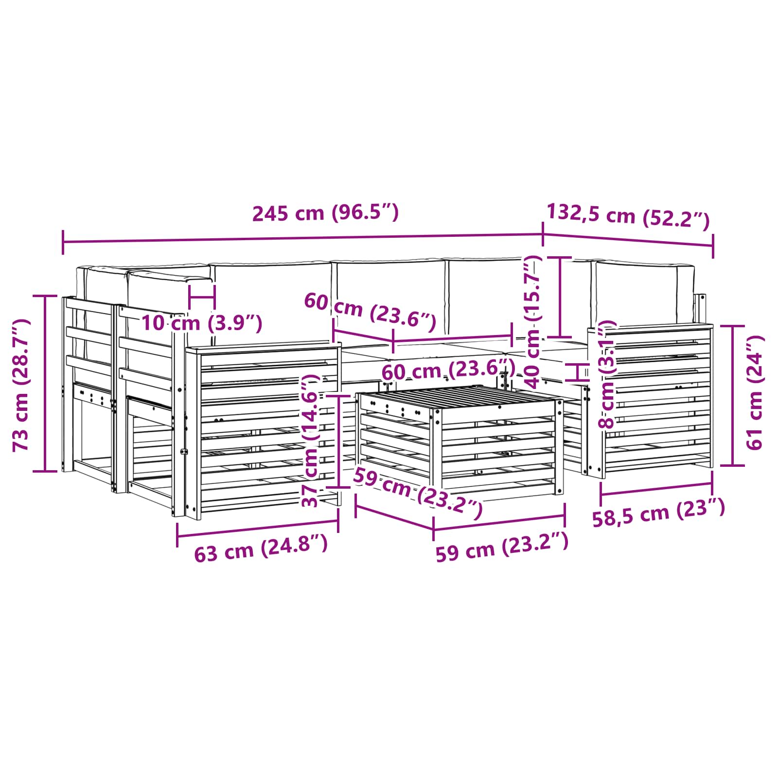 Ensemble de canapés d'extérieur 7 pcs Naturel et Anthracite - XIOS