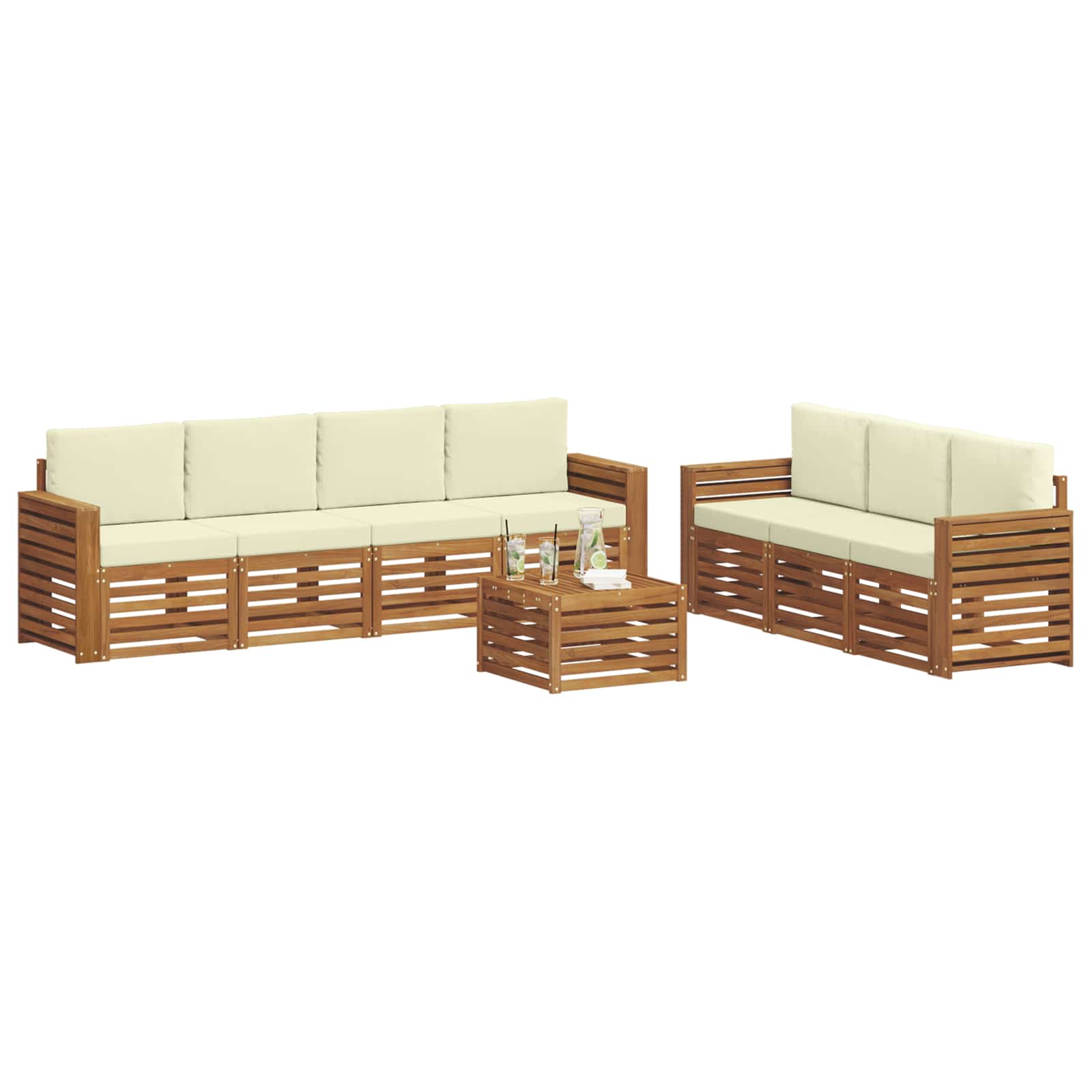 Ensembles de canapés avec coussin 8 pcs Naturel et Crème