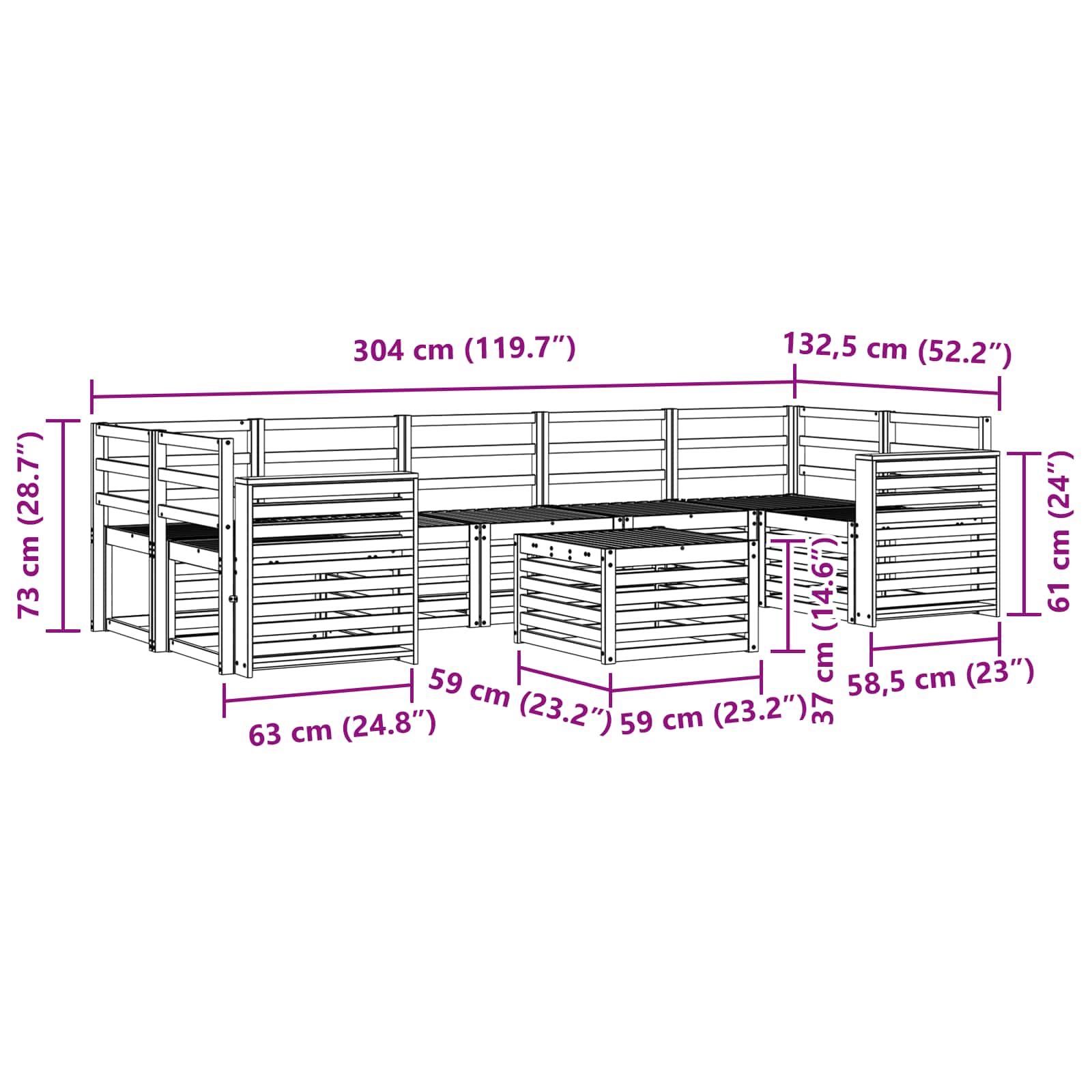 Ensembles de canapés 8 pcs Naturel Bois d'Acacia Massif - XIOS