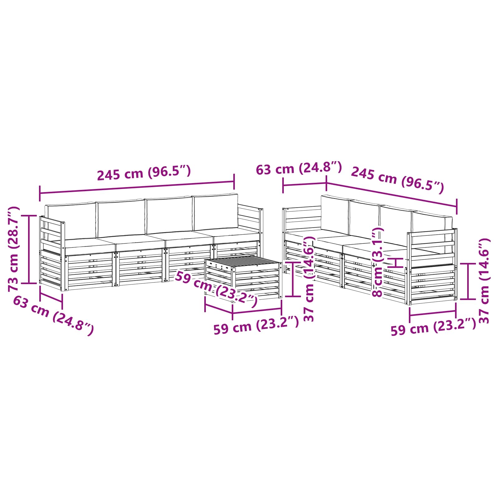 Ensembles de canapés avec coussin 9 pcs Naturel et Anthracite - XIOS