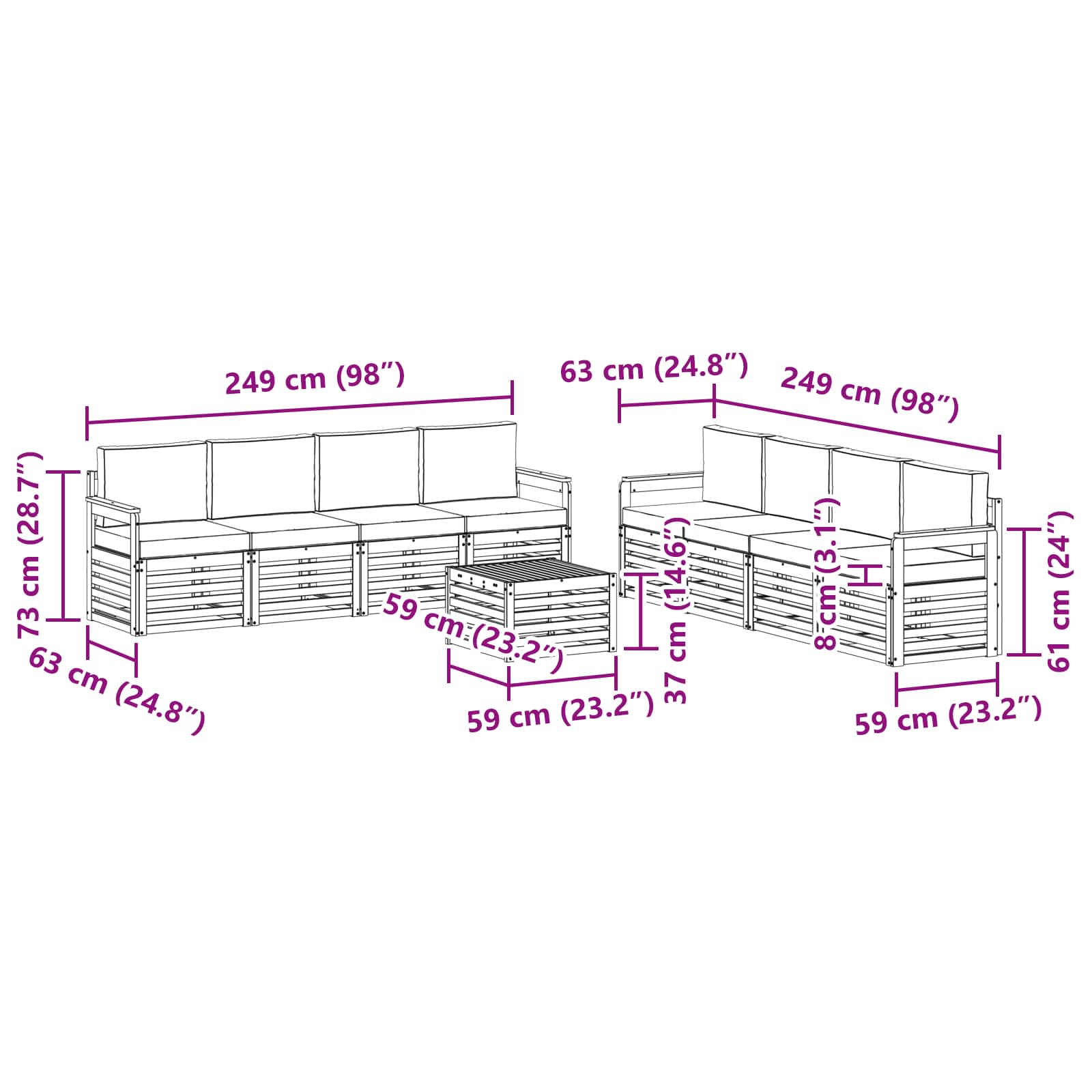 Ensembles de canapés avec coussin 9 pcs Naturel et Crème - XIOS