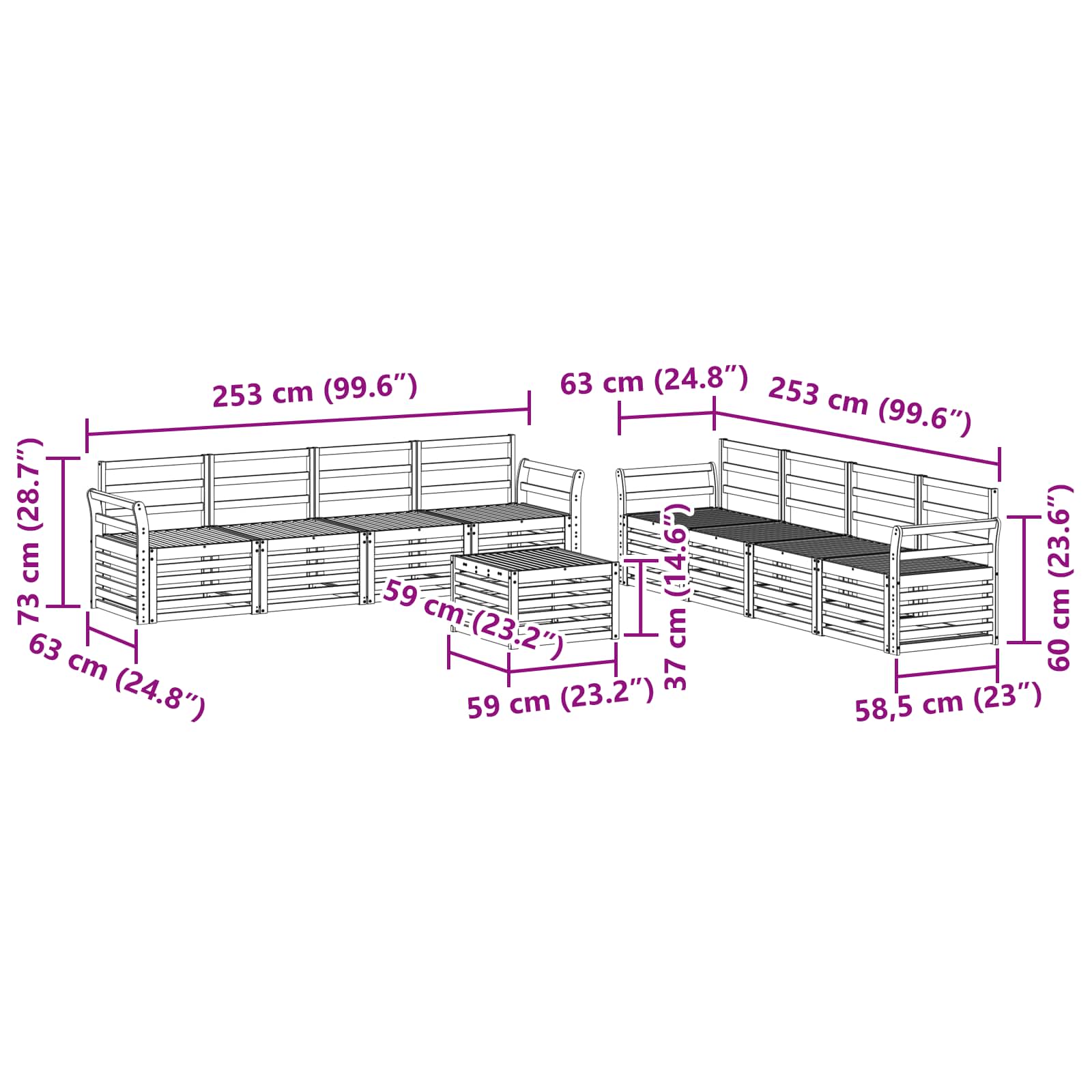 Ensembles de canapés 9 pcs Naturel Bois d'Acacia Massif - XIOS