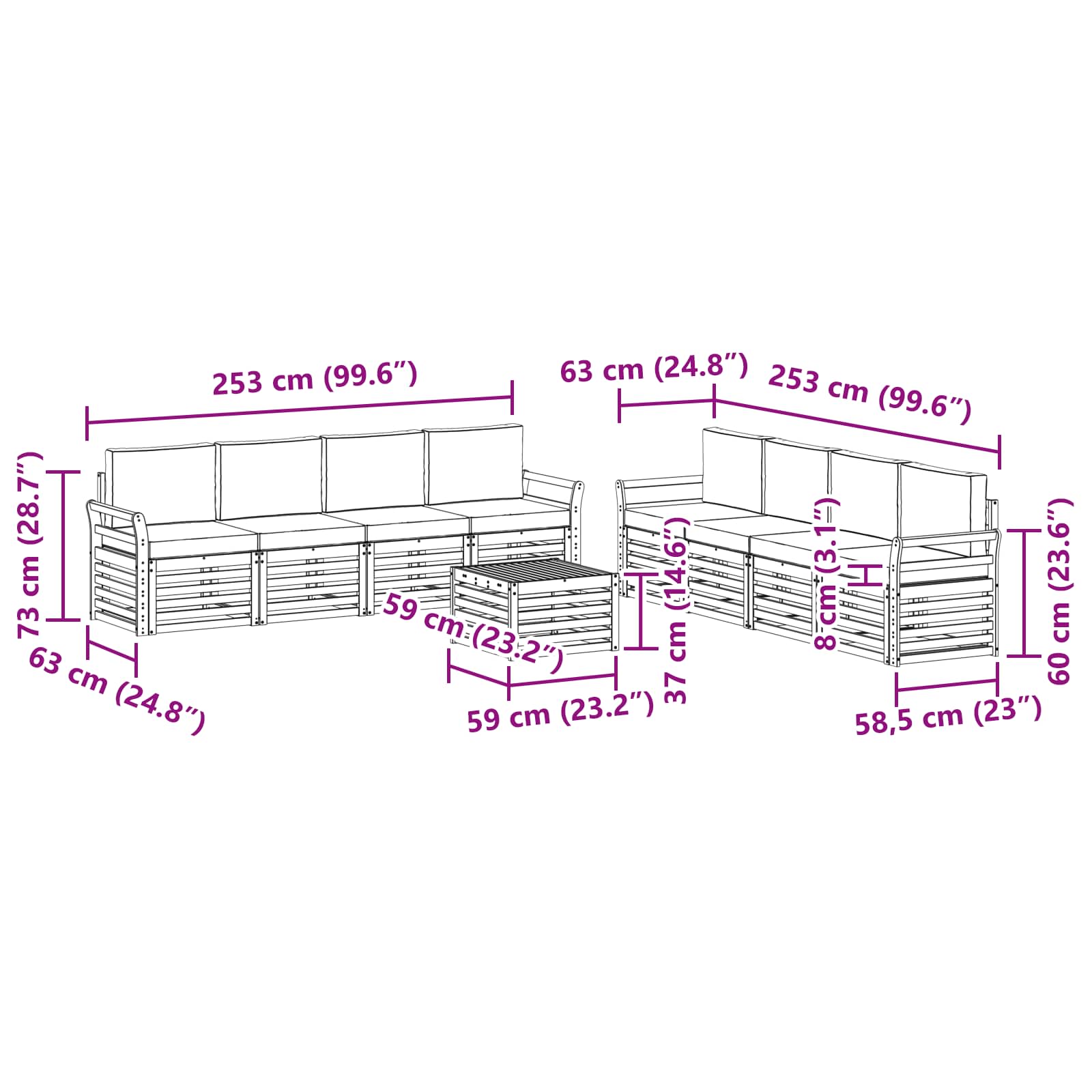 Ensembles de canapés avec coussin 9 pcs Naturel et Anthracite - XIOS