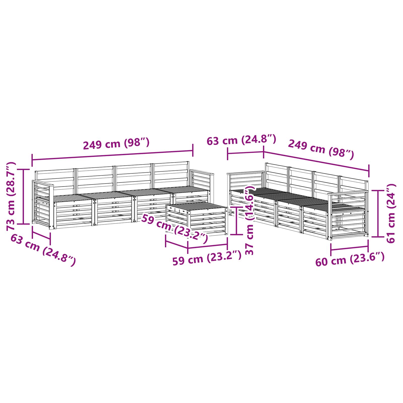 Ensembles de canapés 9 pcs Naturel Bois d'Acacia Massif - XIOS
