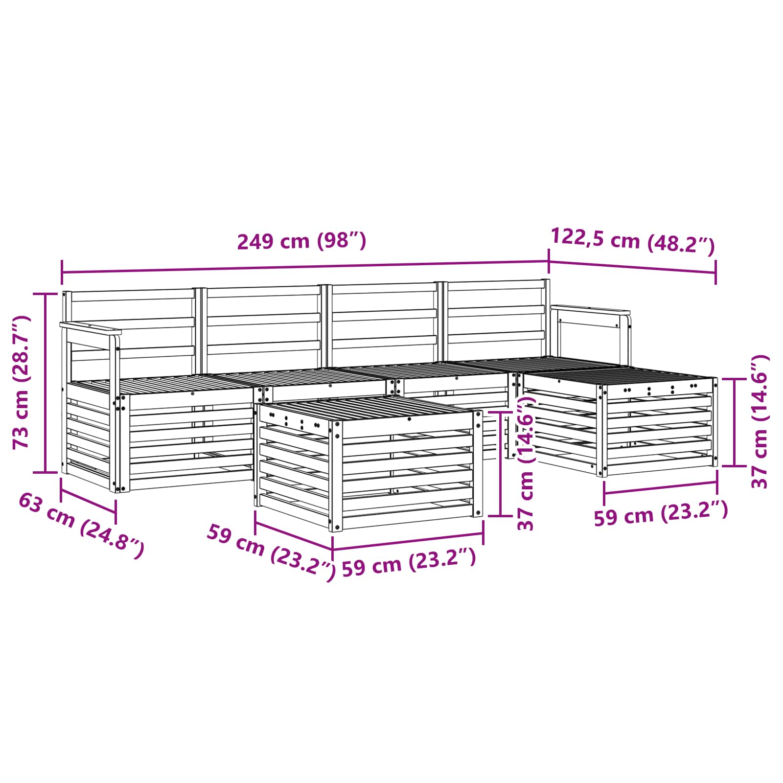 Ensemble de canapés d'extérieur 6 pcs Naturel - XIOS