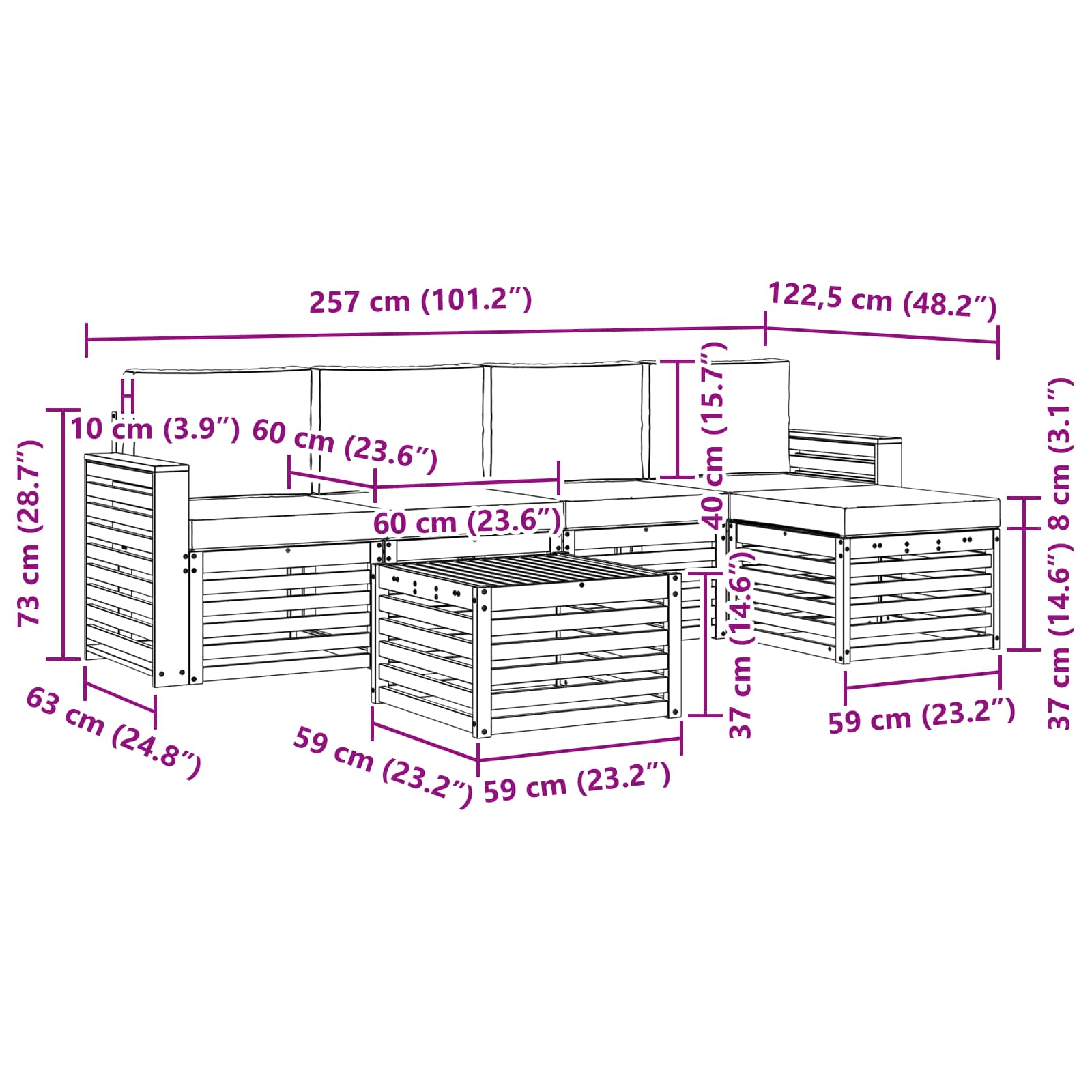Ensemble de canapés d'extérieur 6 pcs Gris Naturel et Clair - XIOS