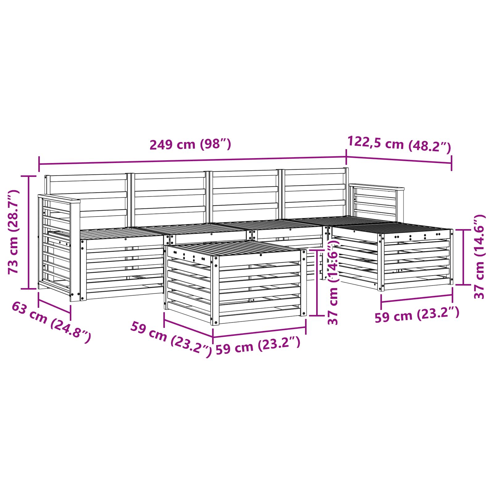 Ensembles de canapés 6 pcs Naturel Bois d'Acacia Massif - XIOS