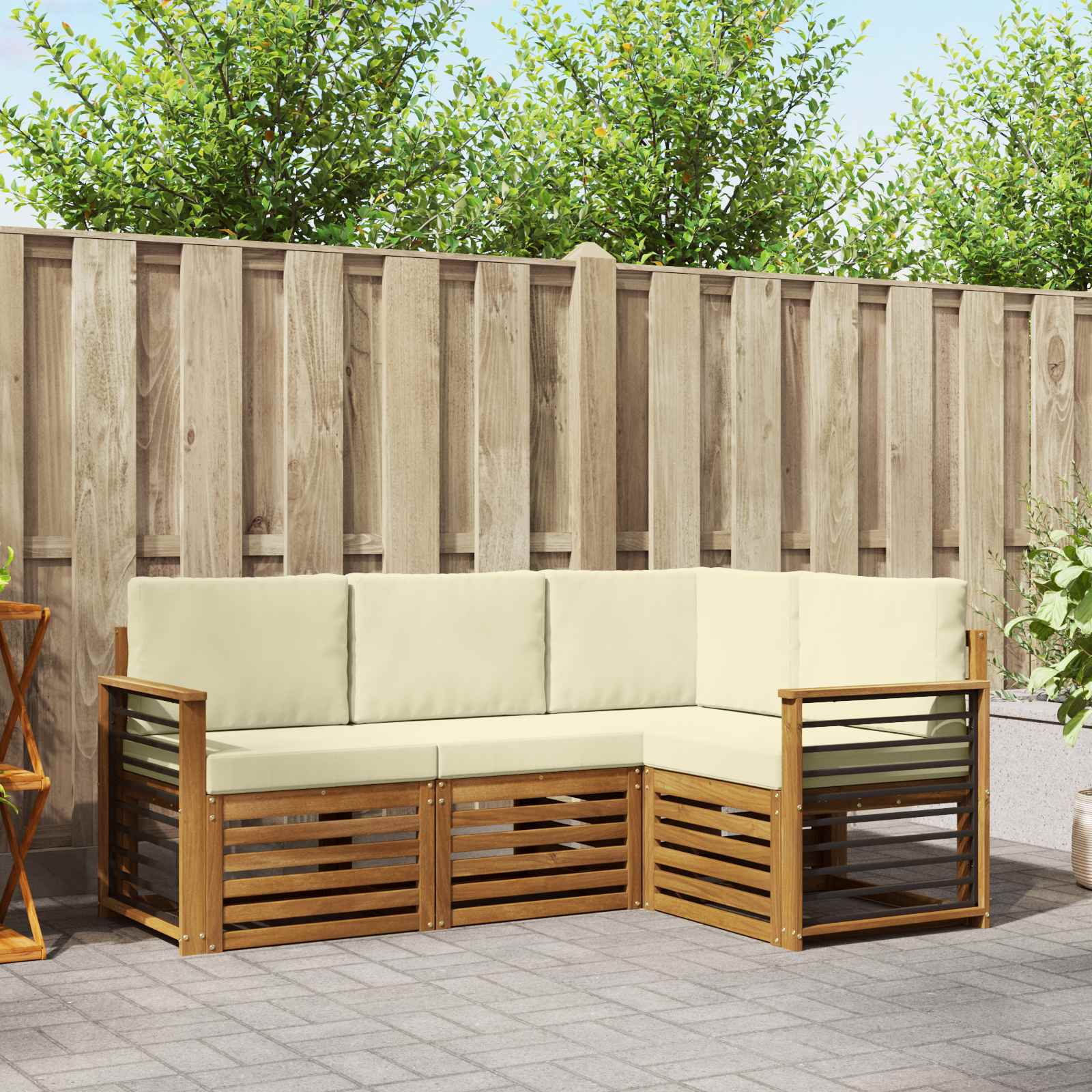 Ensemble de canapés d'extérieur 4 pc Naturel et Crème Polyester