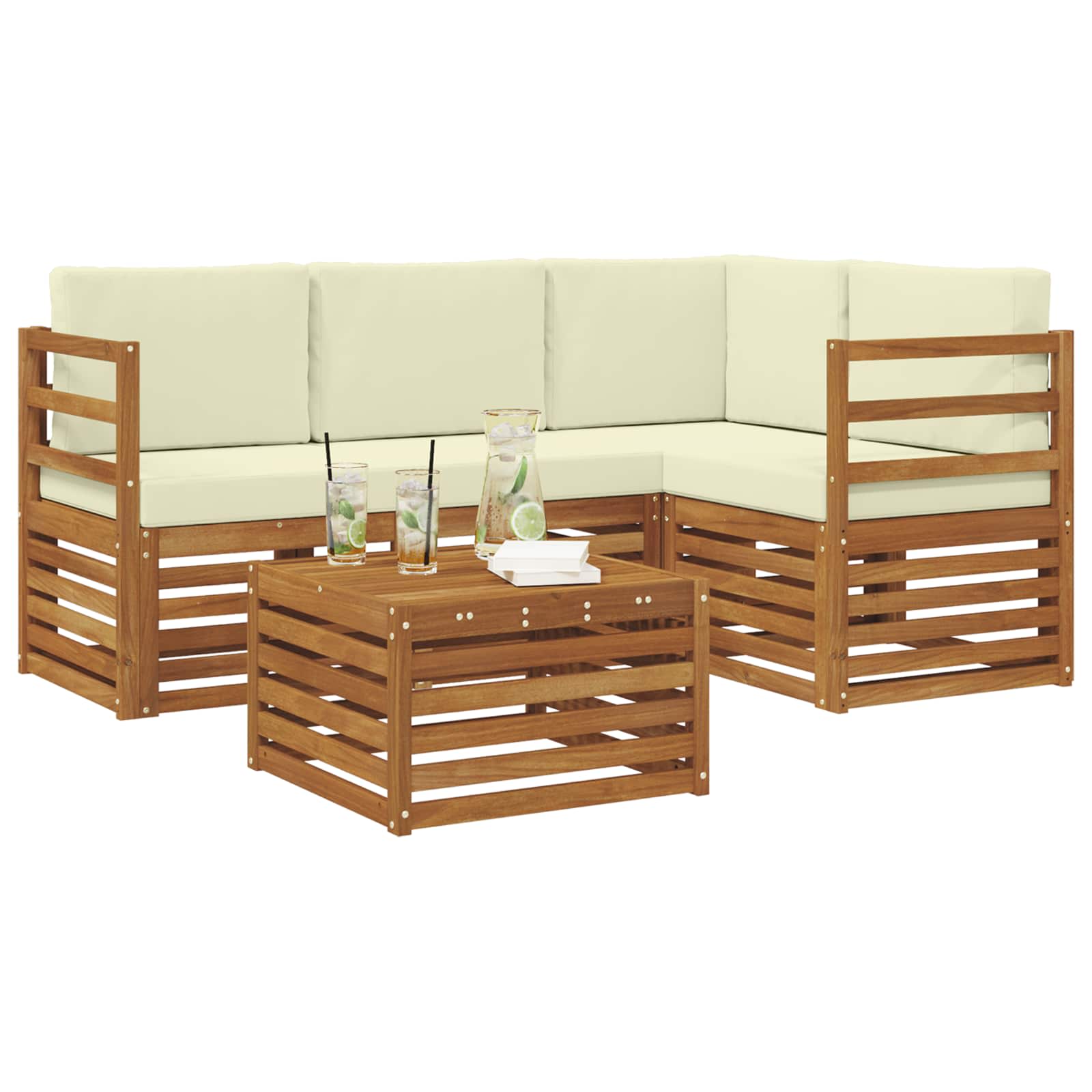 Ensemble de canapés d'extérieur 5 pc Naturel et Crème Polyester