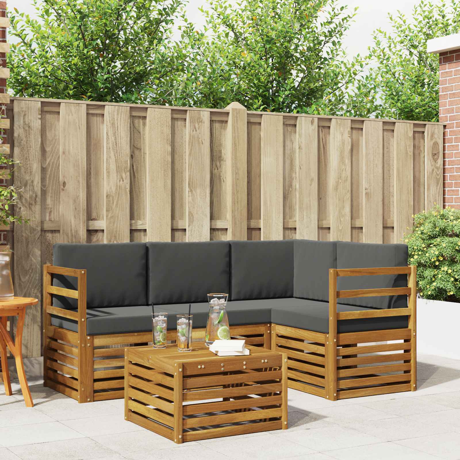 Ensemble de canapés d'extérieur 5 pc Naturel et Anthracite