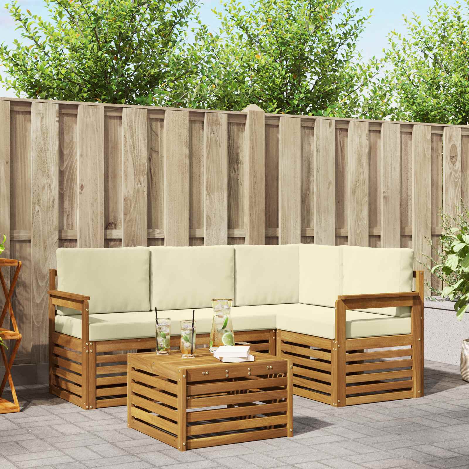 Ensemble de canapés d'extérieur 5 pc Naturel et Crème Polyester