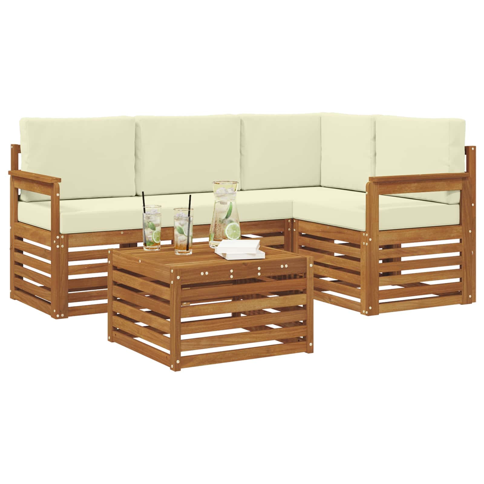 Ensemble de canapés d'extérieur 5 pc Naturel et Crème Polyester