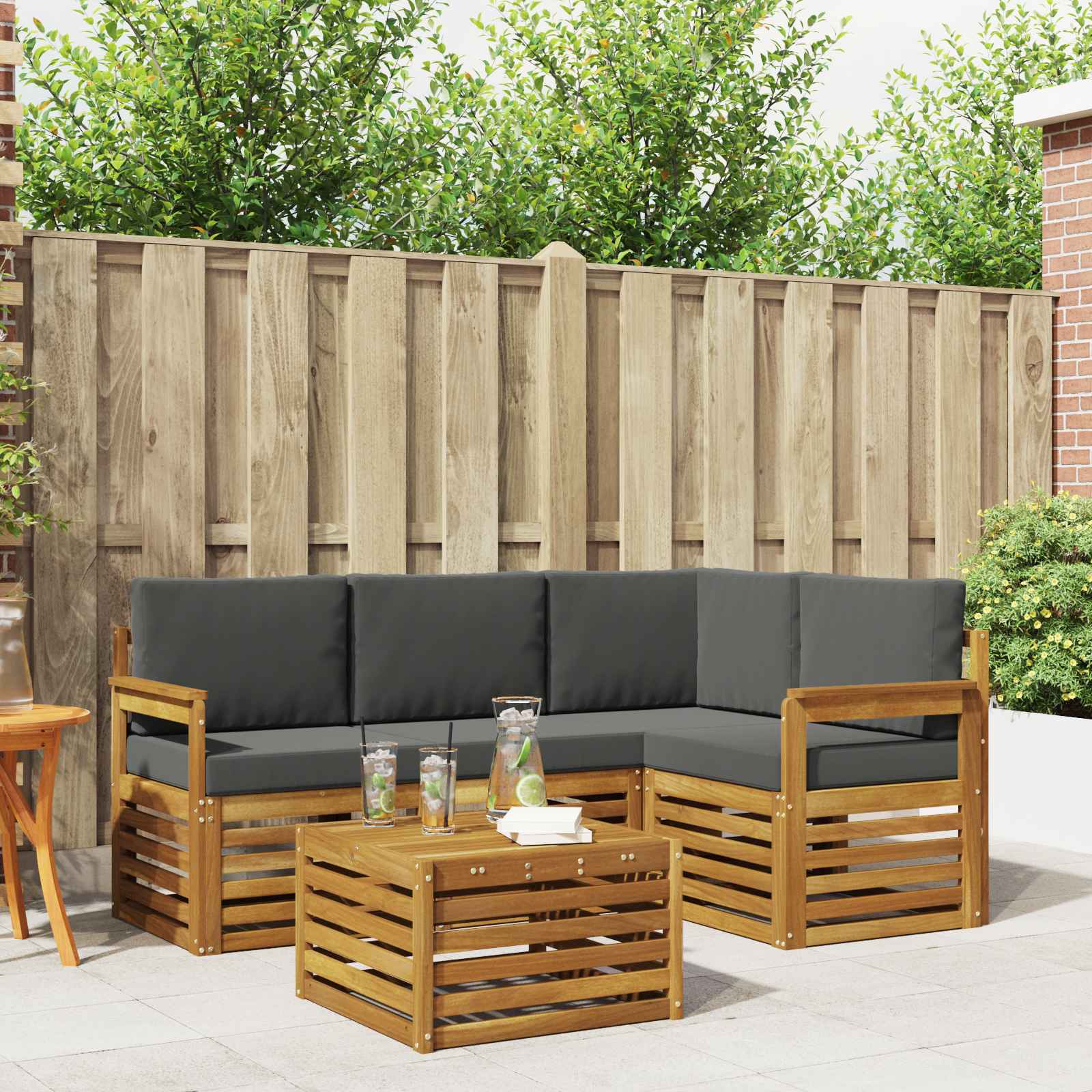 Ensemble de canapés d'extérieur 5 pc Naturel et Anthracite