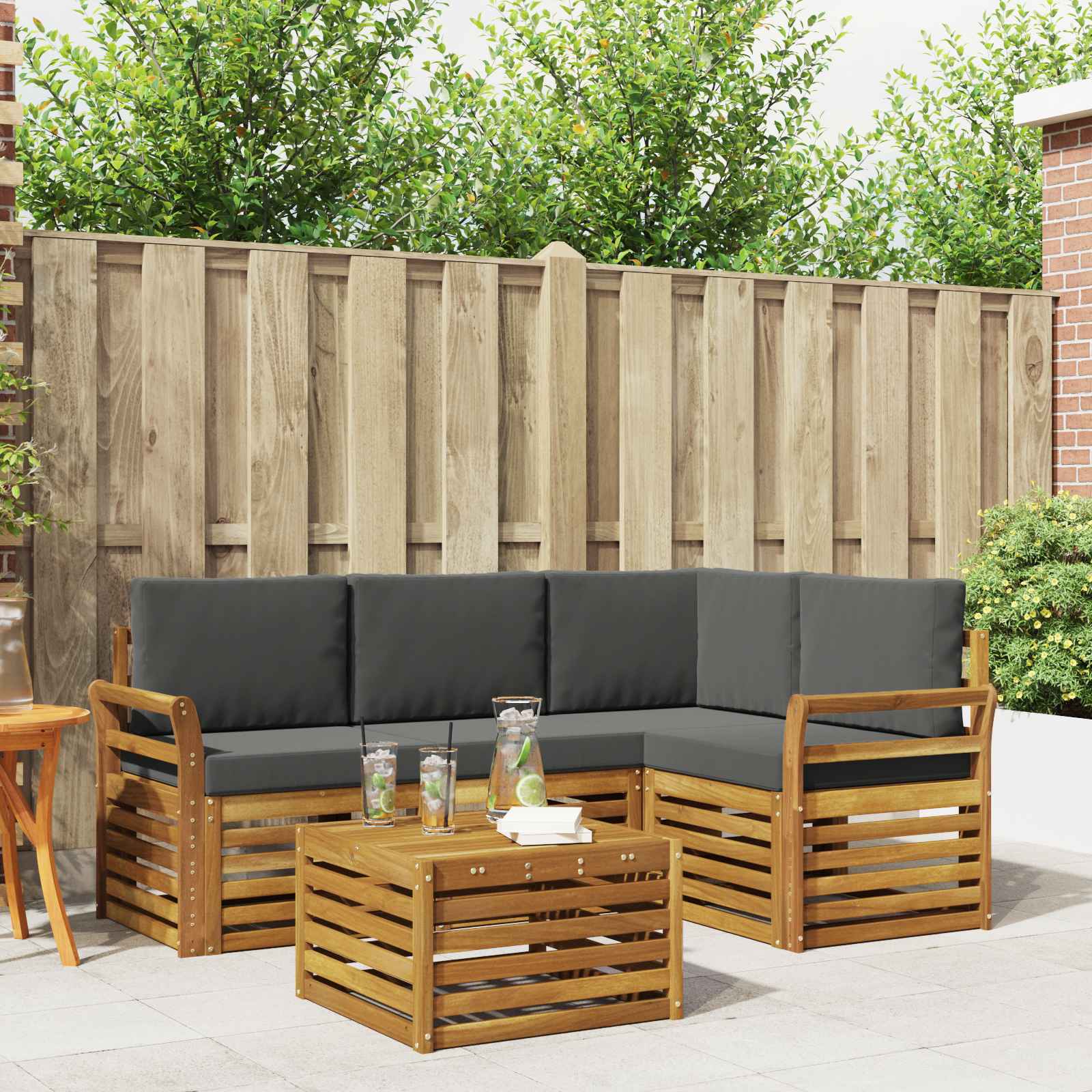 Ensemble de canapés d'extérieur 5 pc Naturel et Anthracite